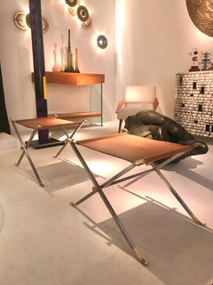 Pair of Maison Charles Leather and Steel Stools