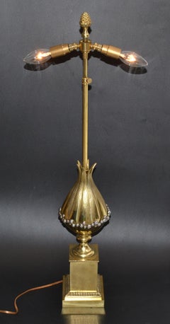 Pair of Maison Charles Lotus Bronze Table Lamp French Art Deco