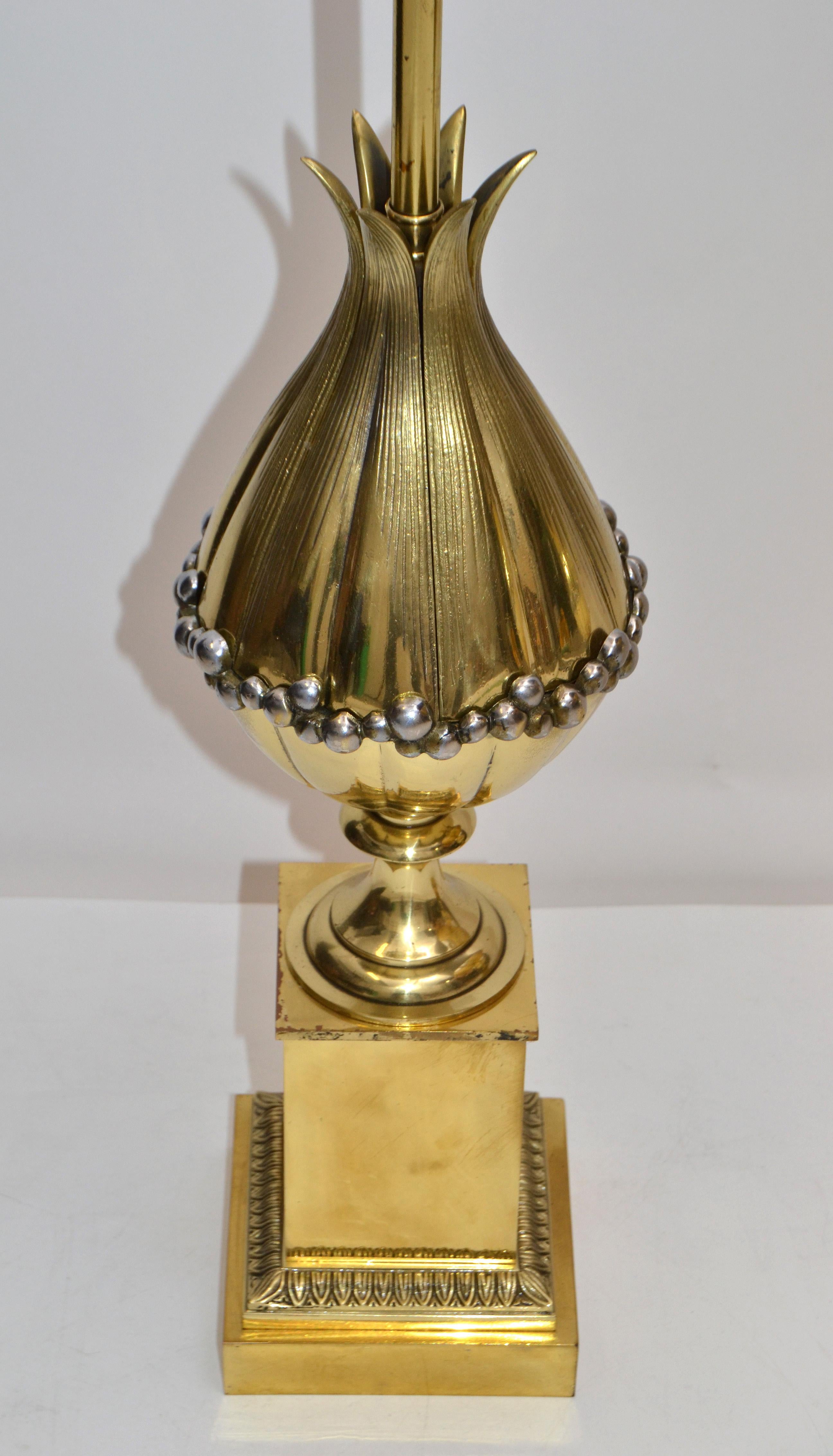 Mid-20th Century Pair of Maison Charles Lotus Bronze Table Lamp French Art Deco For Sale