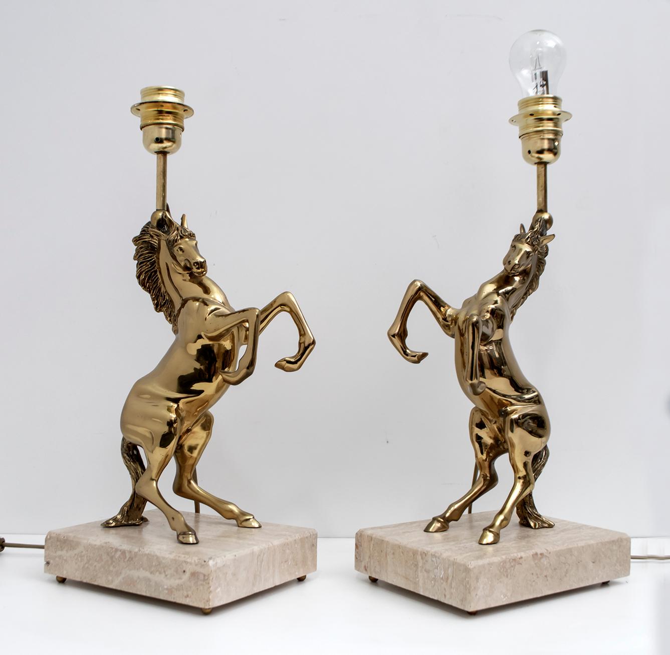 Pair of Maison Charles Mid-Century Modern Brass Horsed French Table Lamps, 1970s In Good Condition In Puglia, Puglia