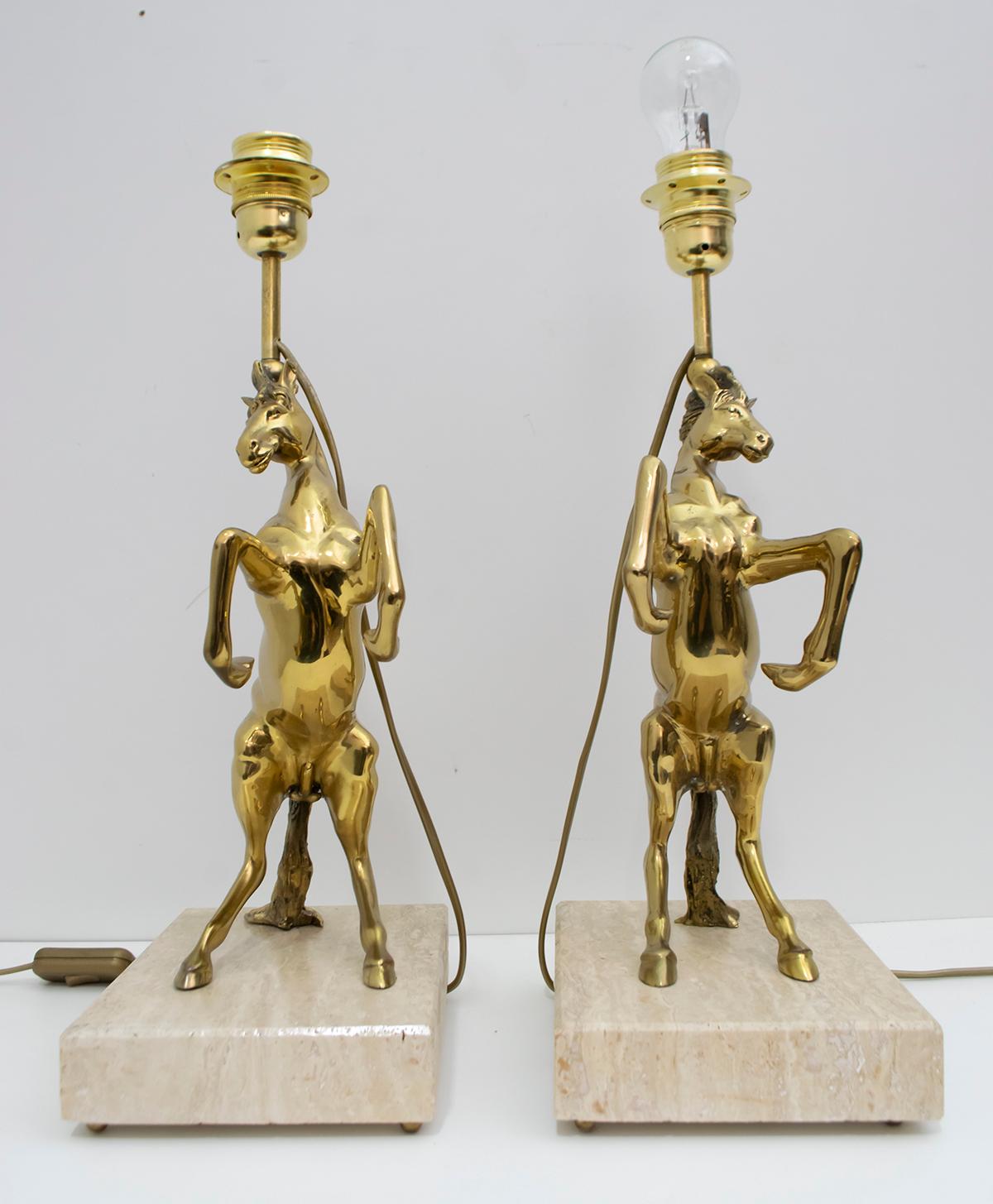 Pair of Maison Charles Mid-Century Modern Brass Horsed French Table Lamps, 1970s 2