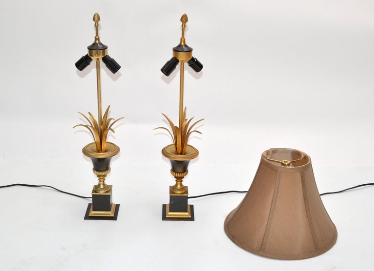 Pair of Maison Charles Neoclassical Brass Table Lamps For Sale 6