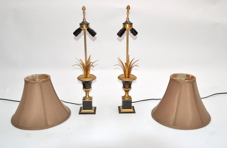 Pair of Maison Charles Neoclassical Brass Table Lamps For Sale 7