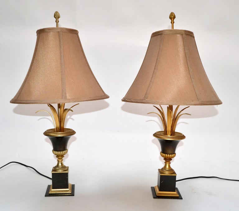 Pair of Maison Charles Neoclassical Brass Table Lamps For Sale 8
