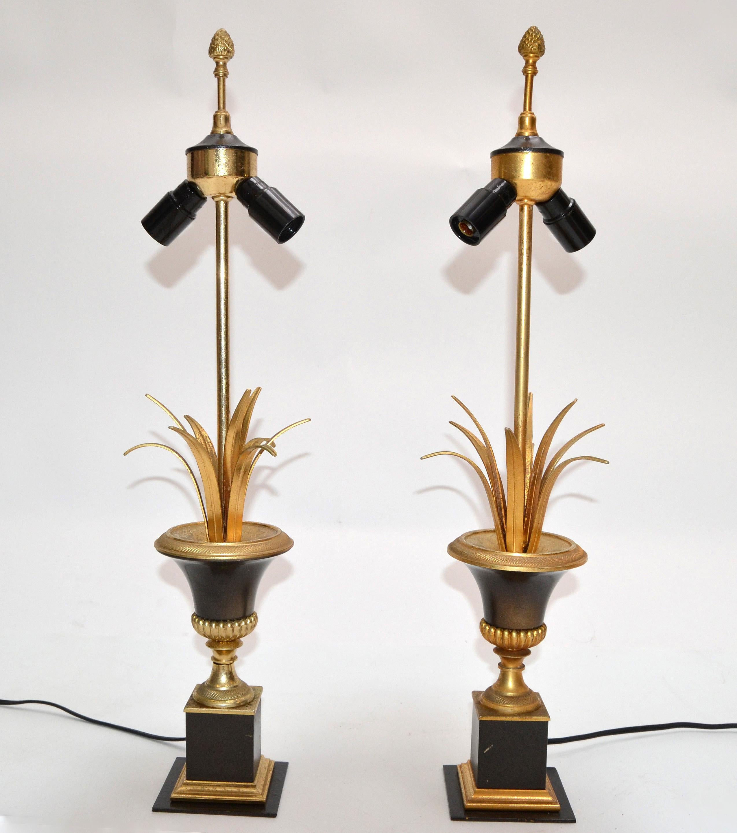 Pair of Maison Charles Neoclassical Brass Table Lamps 1