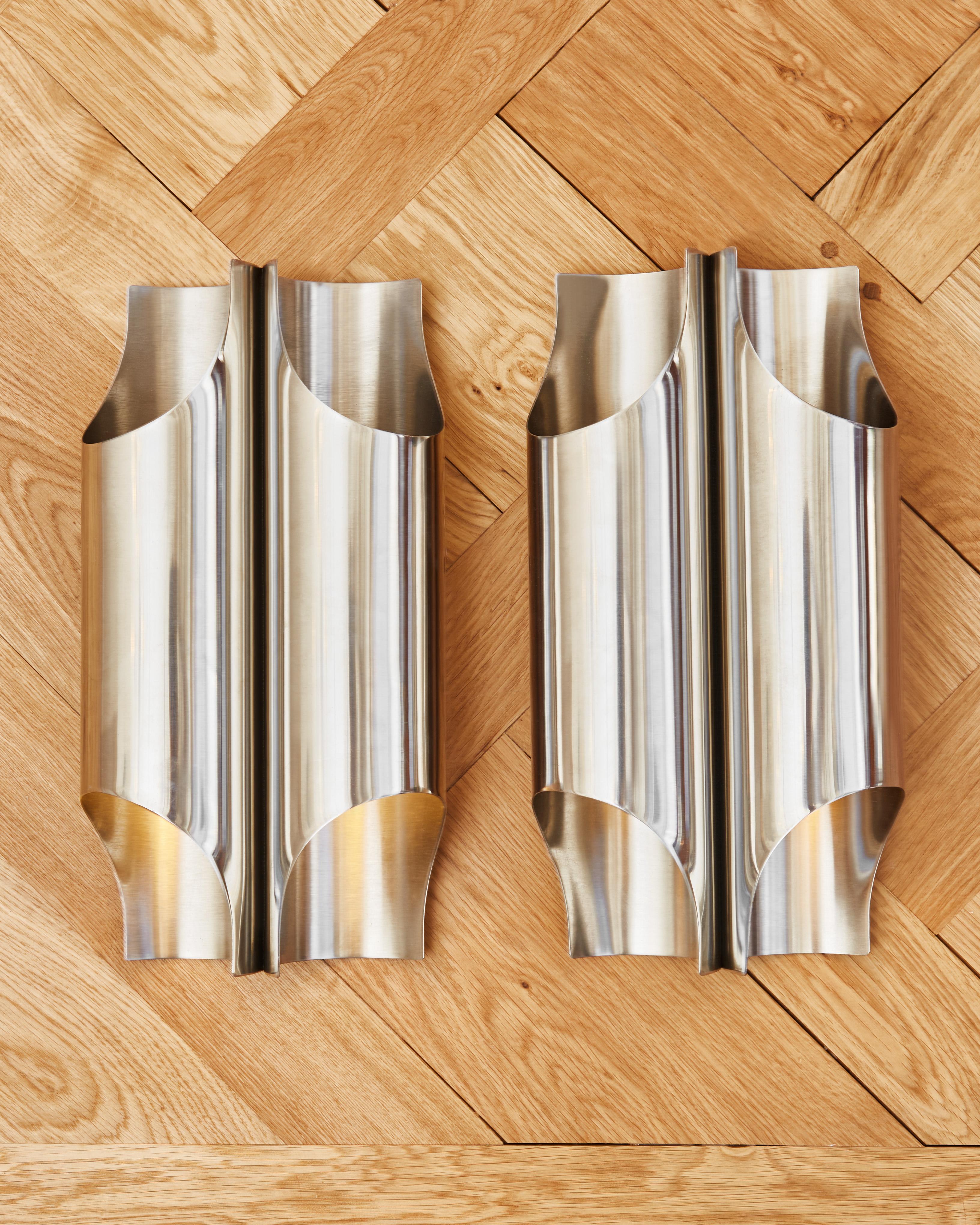 Pair of 1970s original Maison Charles Orgues wall sconces made of two steel tube attached together. 

Stamped on the back.