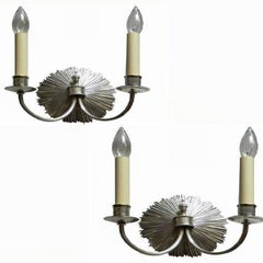 Pair, Maison Charles Petit Soleil Sconces Wall Lamps Nickel Mid-Century Modern