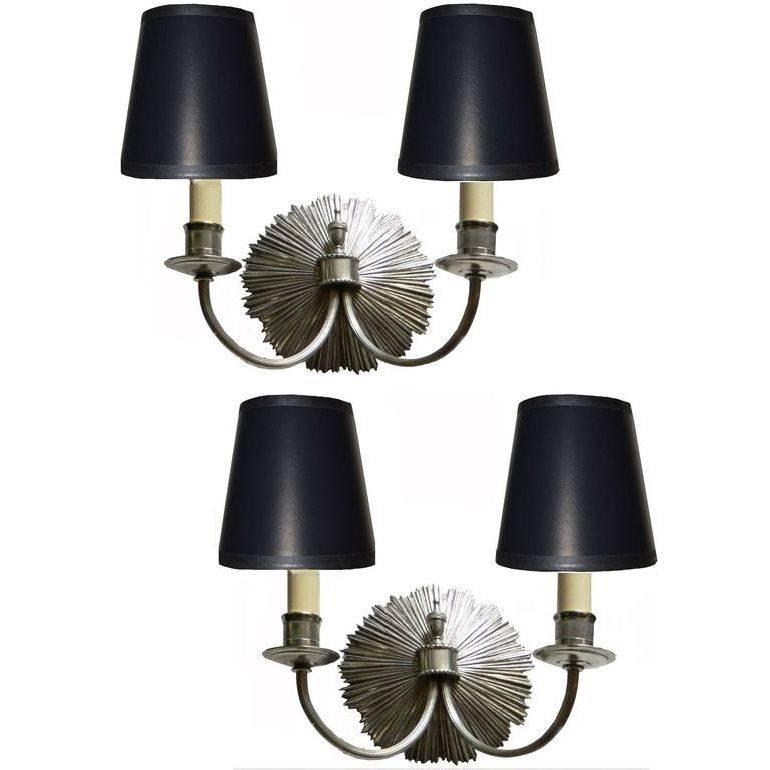 Pair, Maison Charles Petit Soleil Sconces Wall Lamps Nickel Mid-Century Modern   For Sale