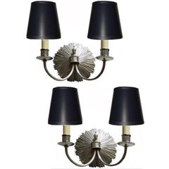 Pair, Maison Charles Petit Soleil Sconces Wall Lamps Nickel Mid-Century Modern  