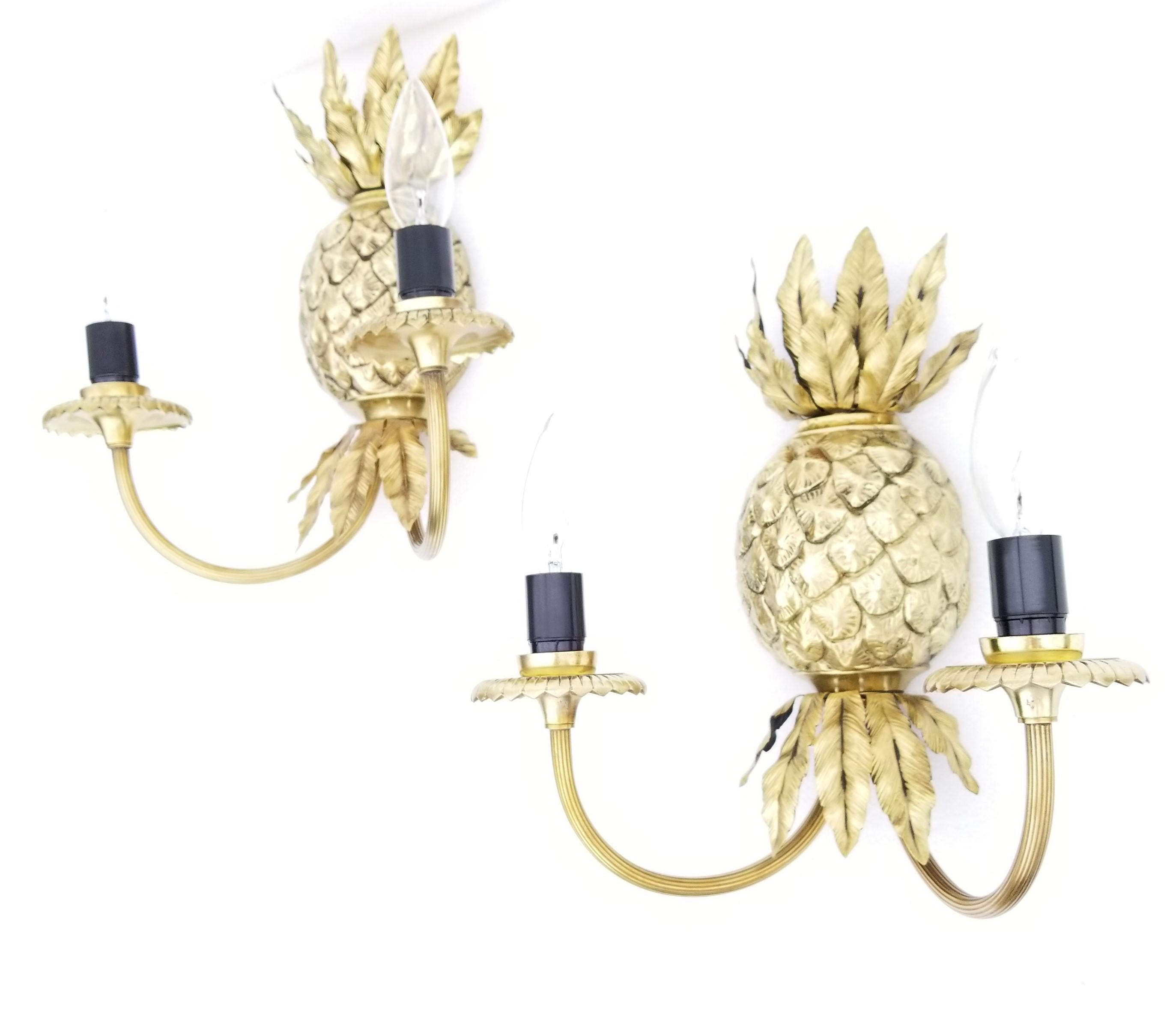 French Pair of Maison Charles Pineapple Bronze Sconces France, 2 Pairs Available For Sale