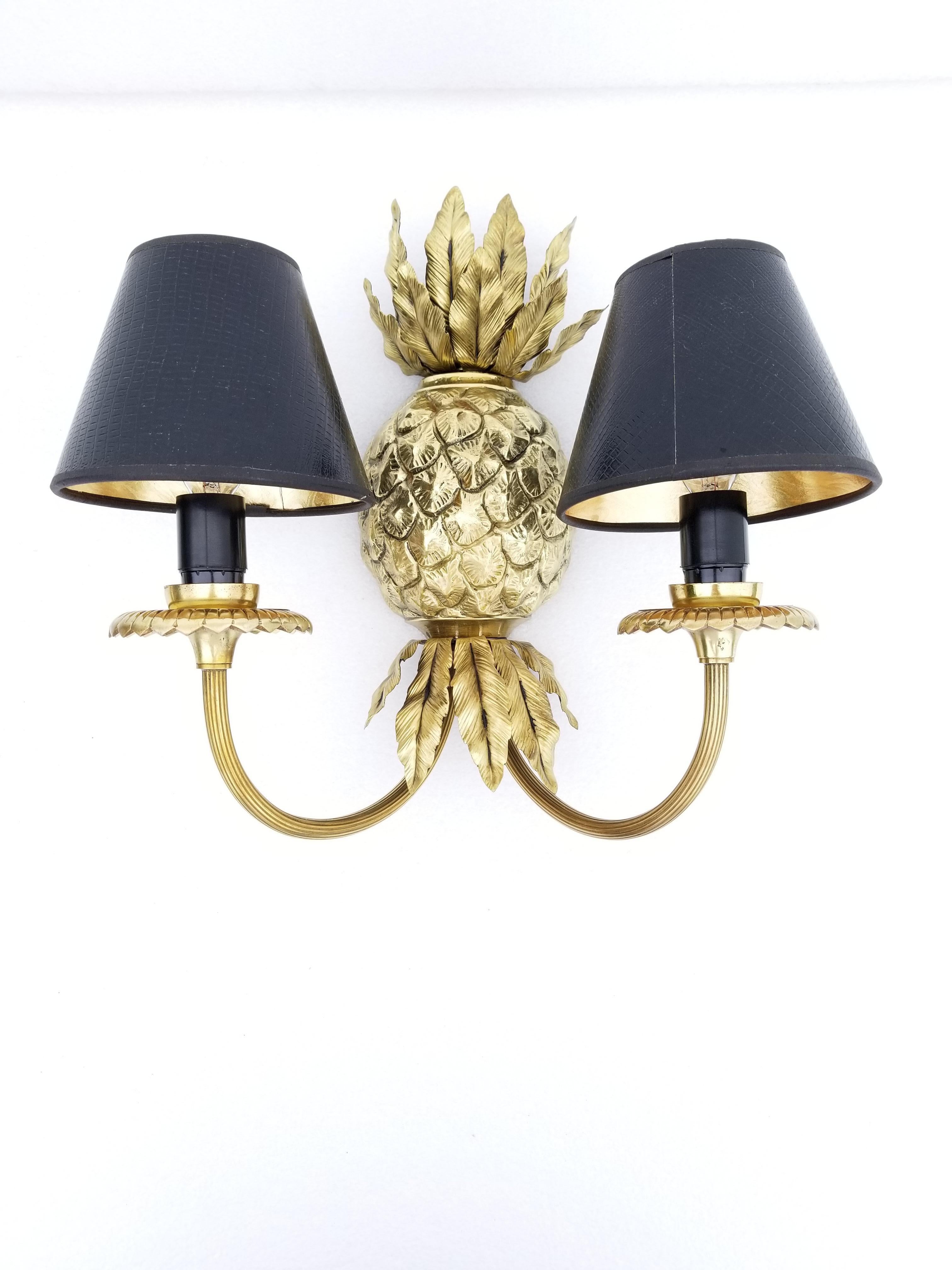 Pair of Maison Charles Pineapple Bronze Sconces France, 2 Pairs Available In Good Condition For Sale In Miami, FL