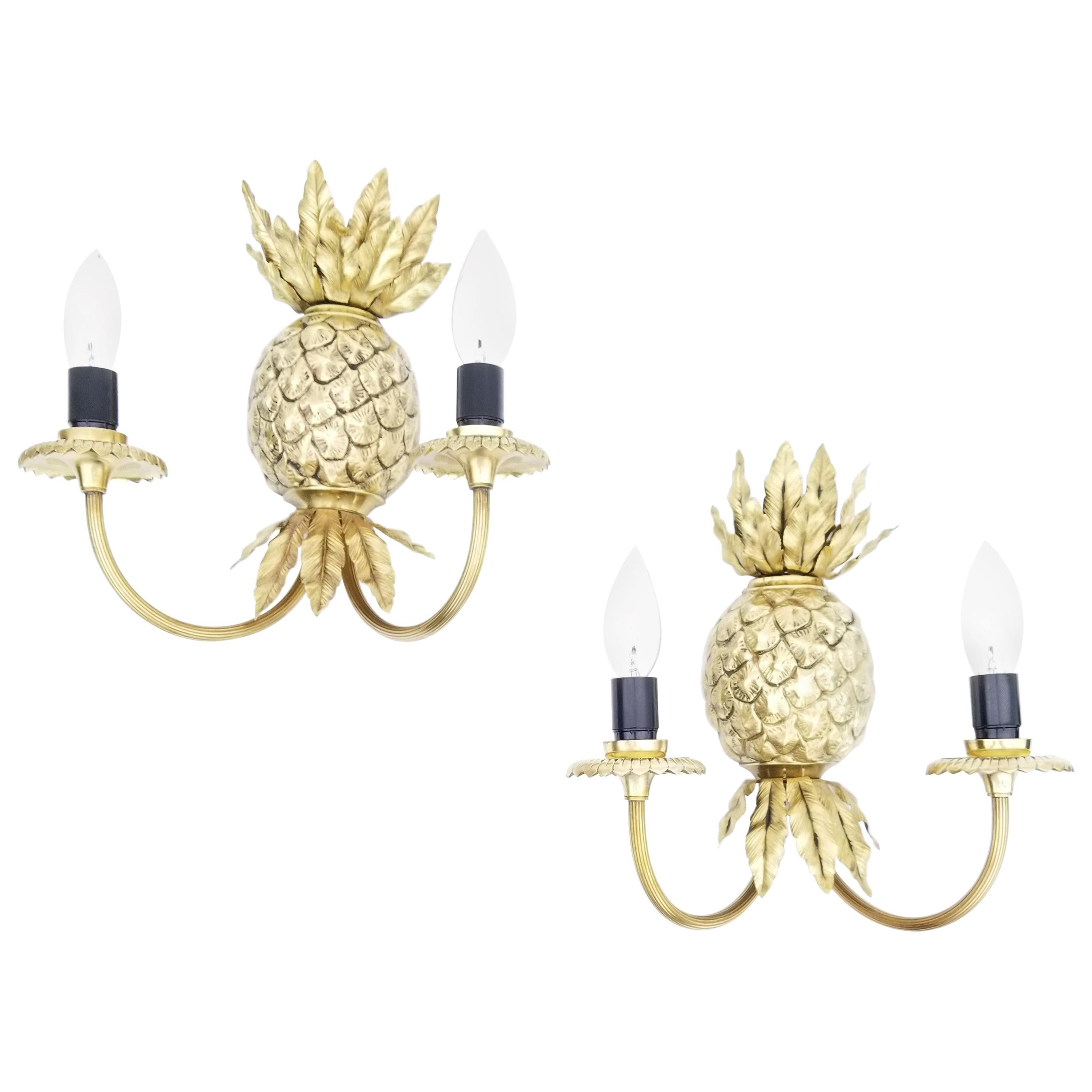 Pair of Maison Charles Pineapple Bronze Sconces France, 2 Pairs Available