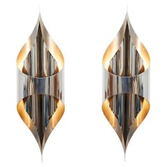 Pair of Maison Charles Sconces Mirror Polished Stainless Steel, France, 1970