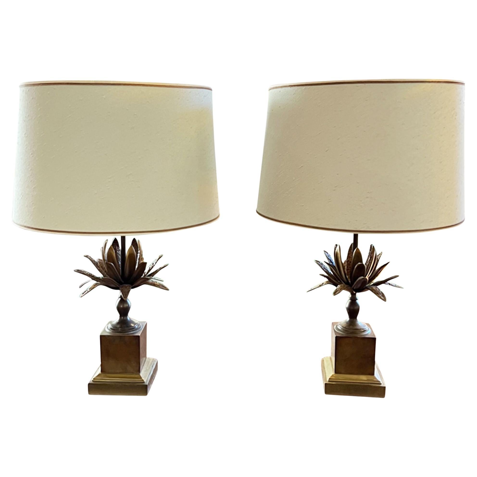 Pair of Maison Charles Style Agave Table Lamps