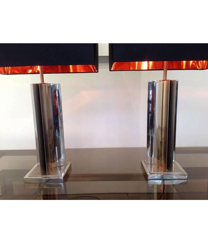 Metal Pair of 1960s Maison Charles Style French chrome Lamps For Sale