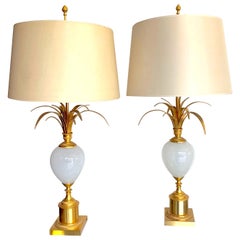 Pair of Maison Charles Style Lamps by S A Boulanger with Opaline Glass Eggs