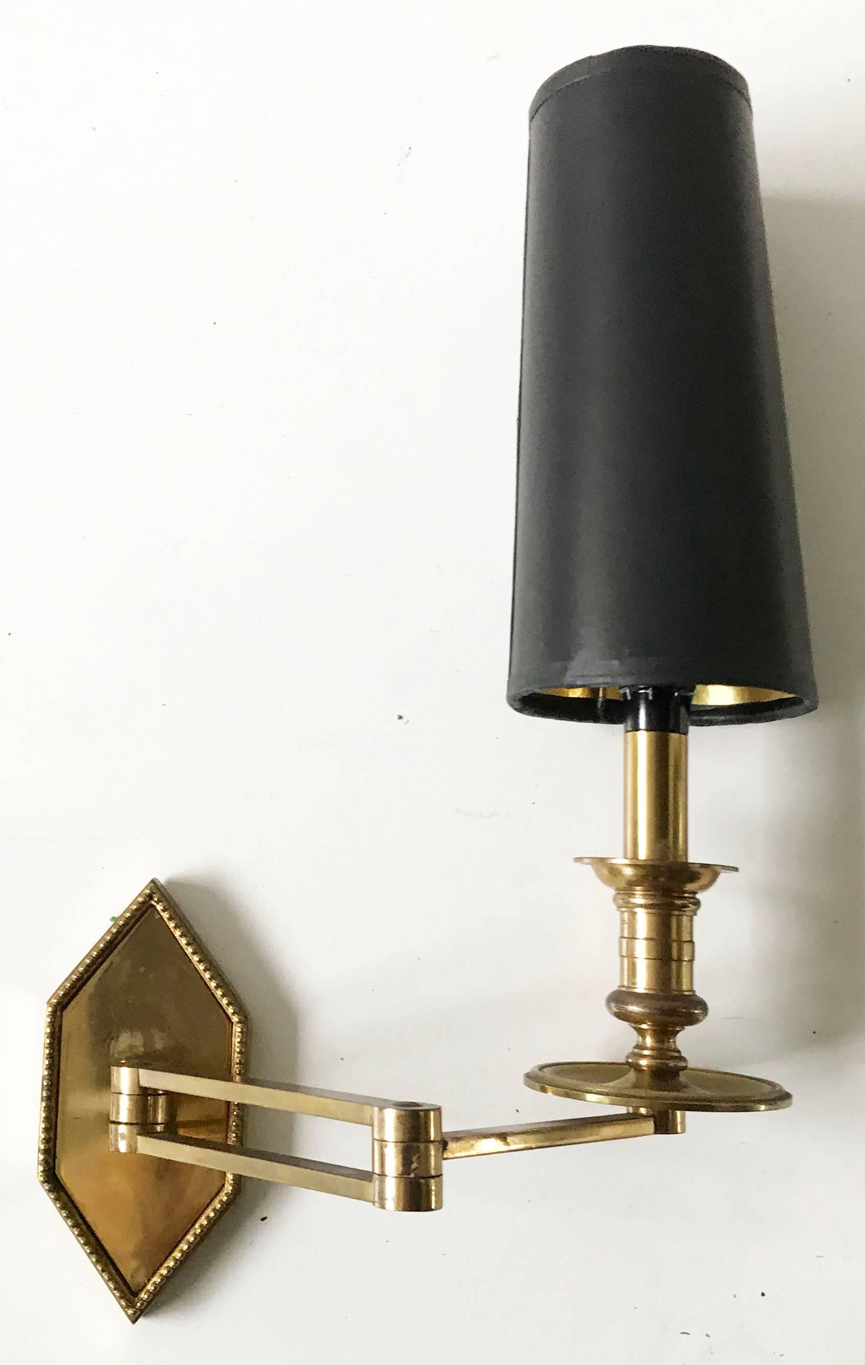 Mid-Century Modern Pair of Maison Charles Swing Arm Sconces