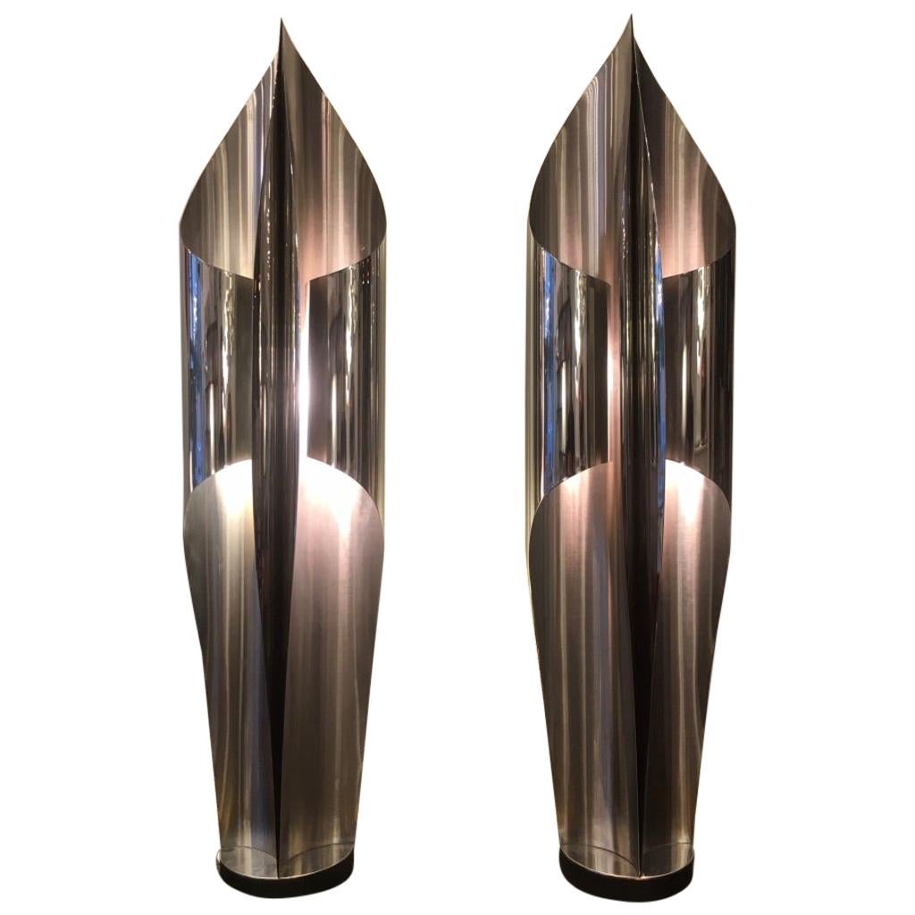 Pair of Maison Charles "Voile" Steel Table Lamps, France, circa 1970