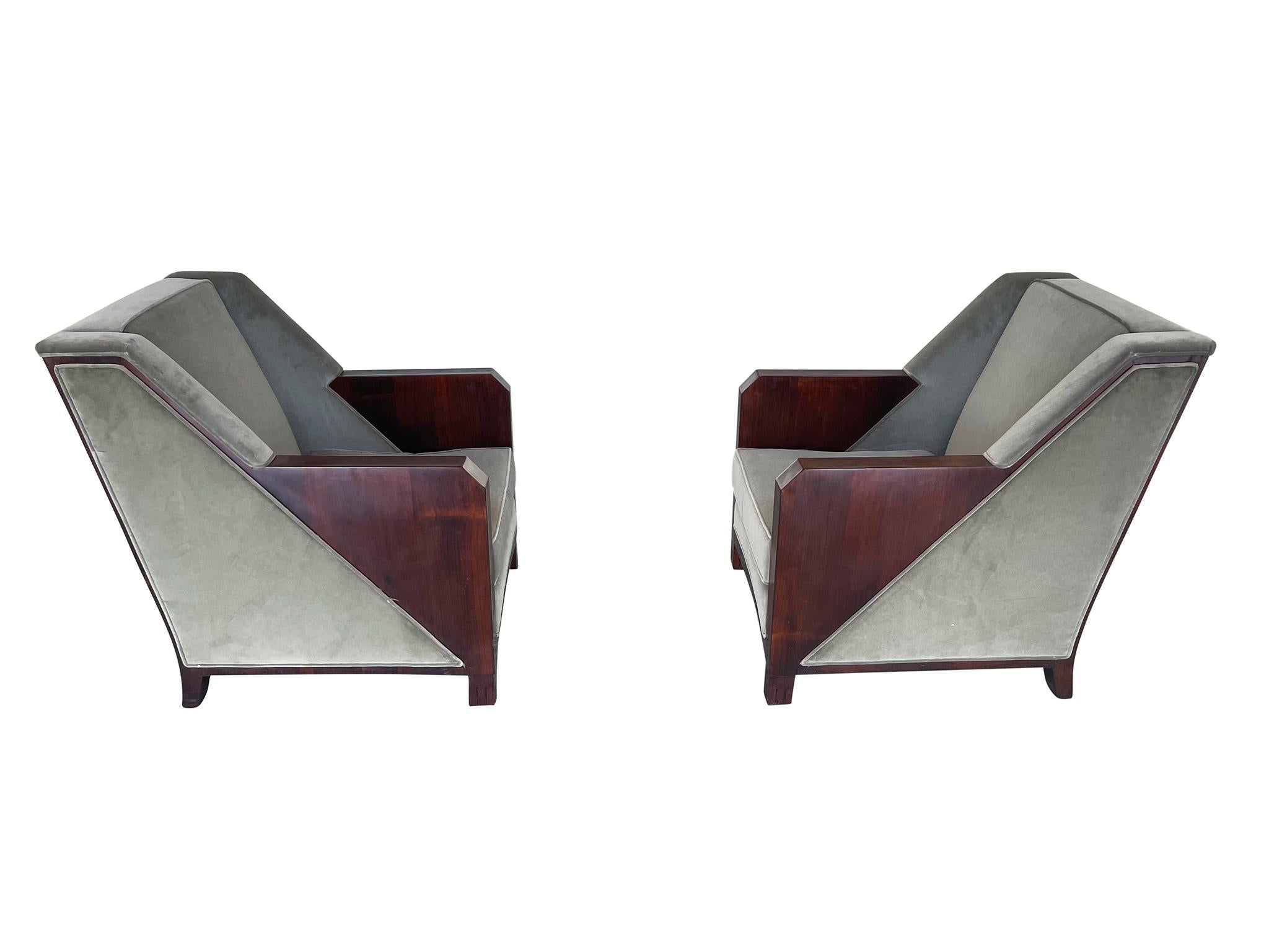 Pair of Maison Dominique Art Deco Club Chairs In Good Condition In New York, NY