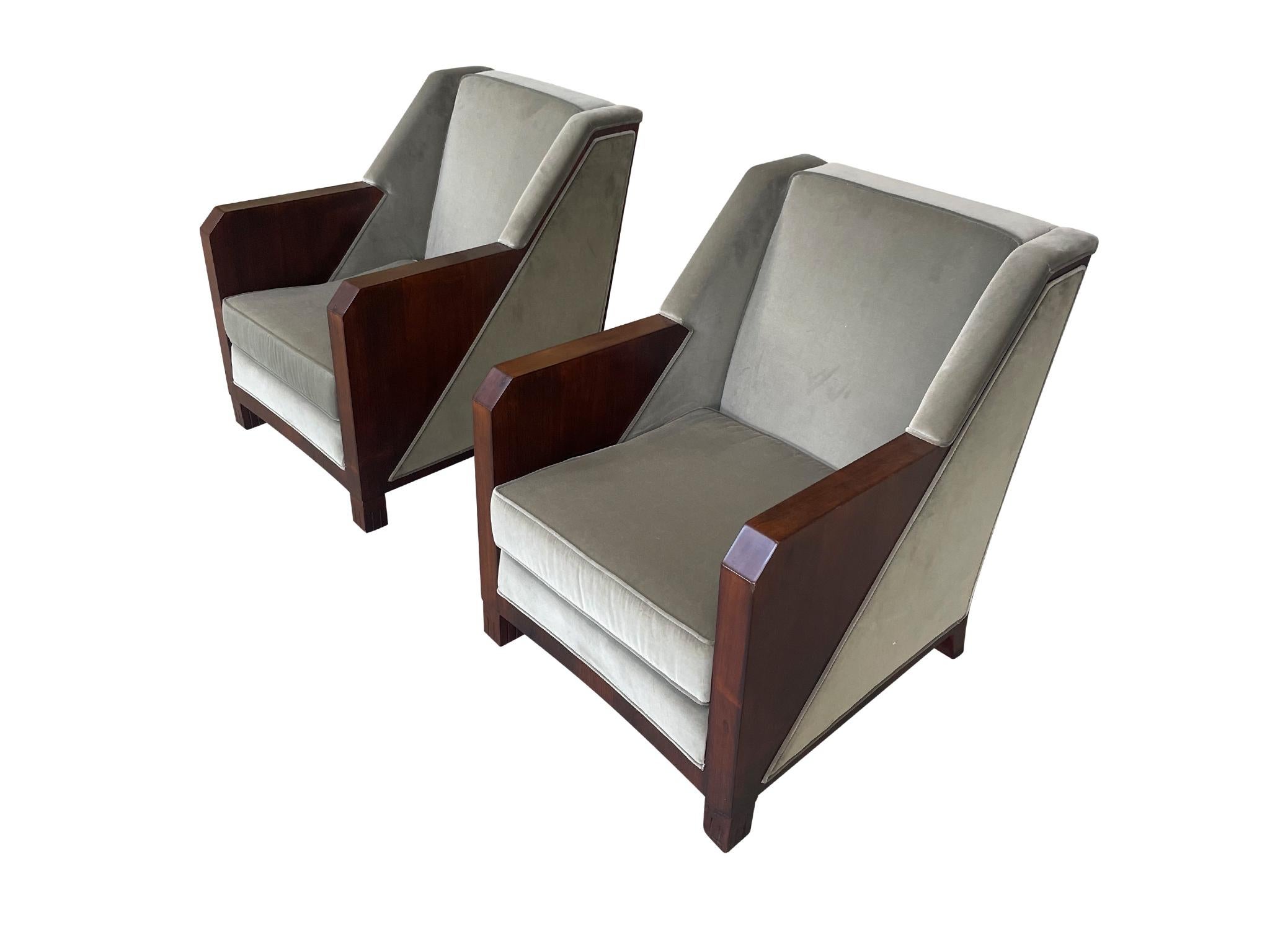 Mid-20th Century Pair of Maison Dominique Art Deco Club Chairs