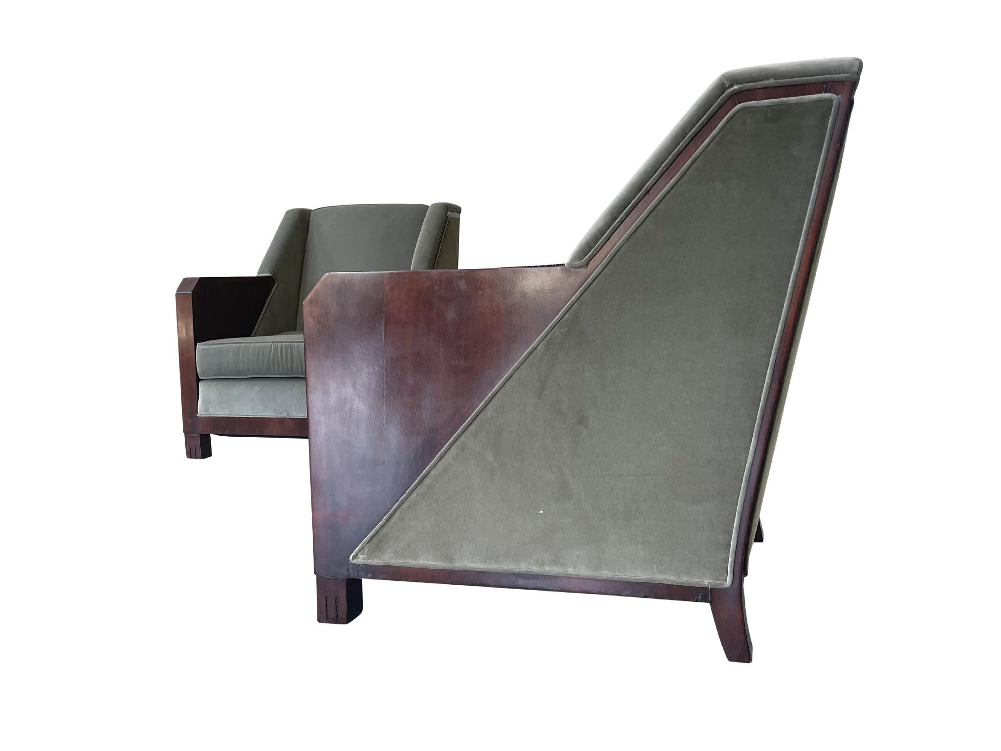 Velvet Pair of Maison Dominique Art Deco Club Chairs