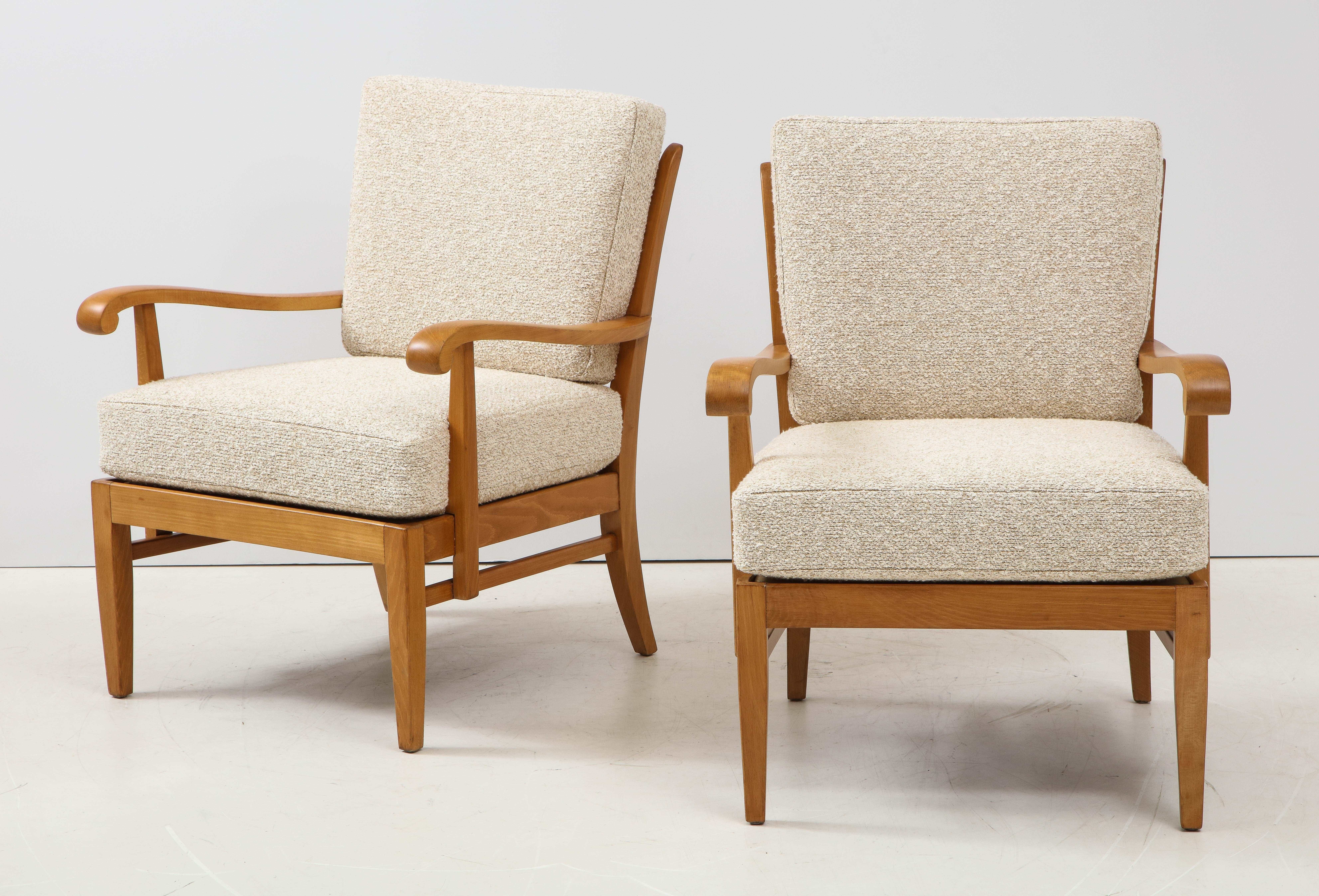 French Pair of Maison Gouffé Armchairs, France, circa 1940, Labeled, Numbered