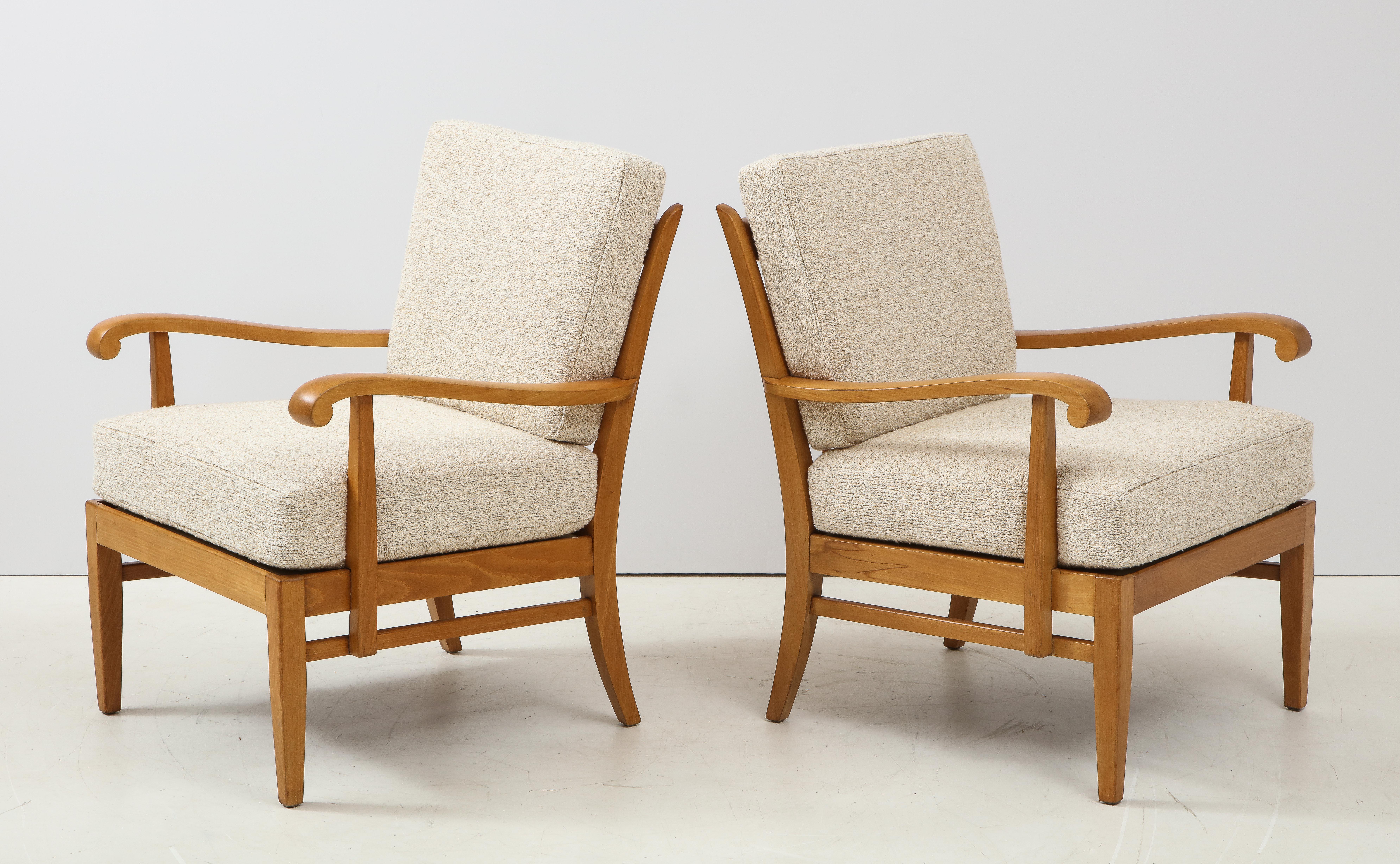 Mid-20th Century Pair of Maison Gouffé Armchairs, France, circa 1940, Labeled, Numbered