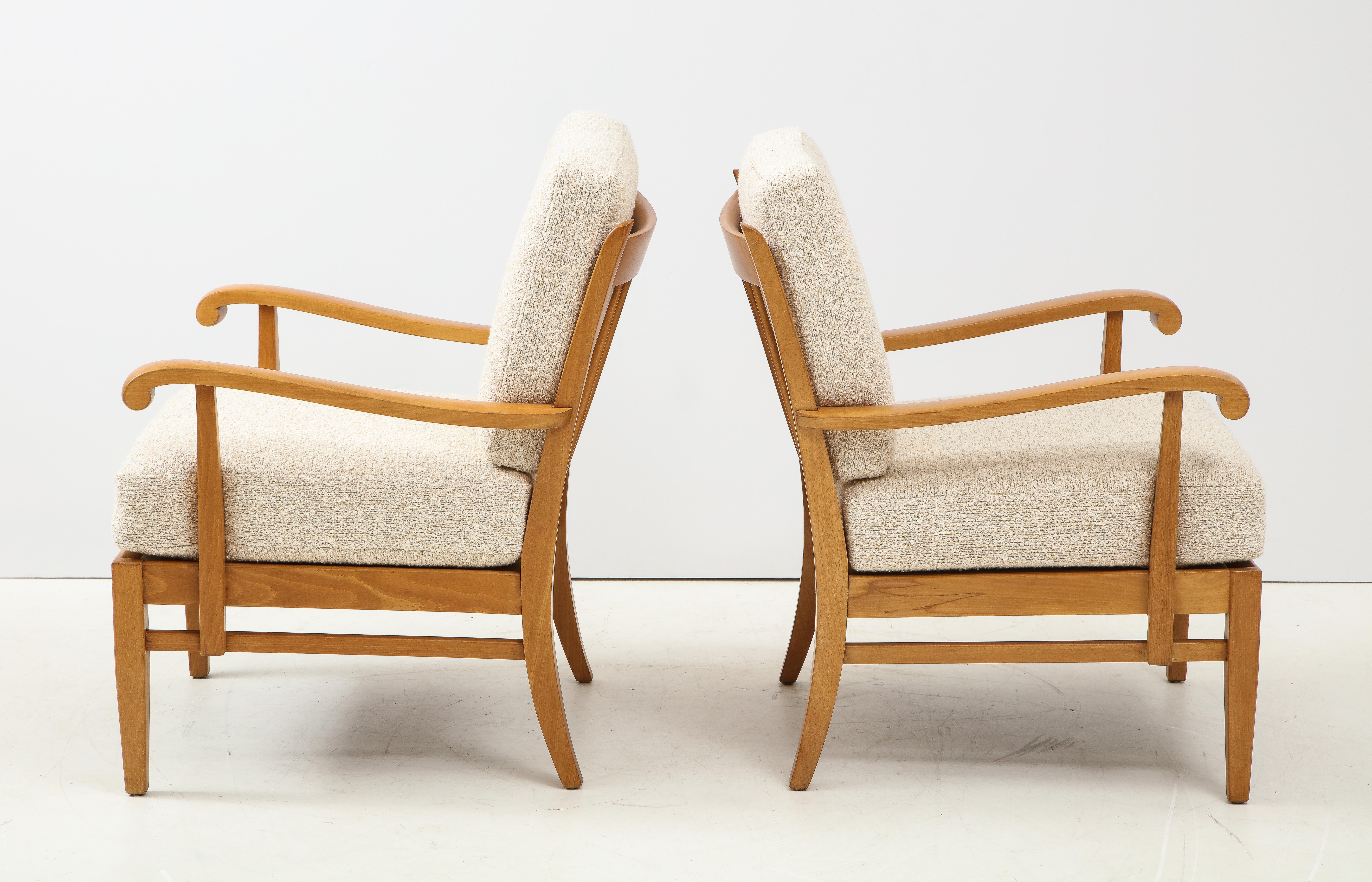 Upholstery Pair of Maison Gouffé Armchairs, France, circa 1940, Labeled, Numbered