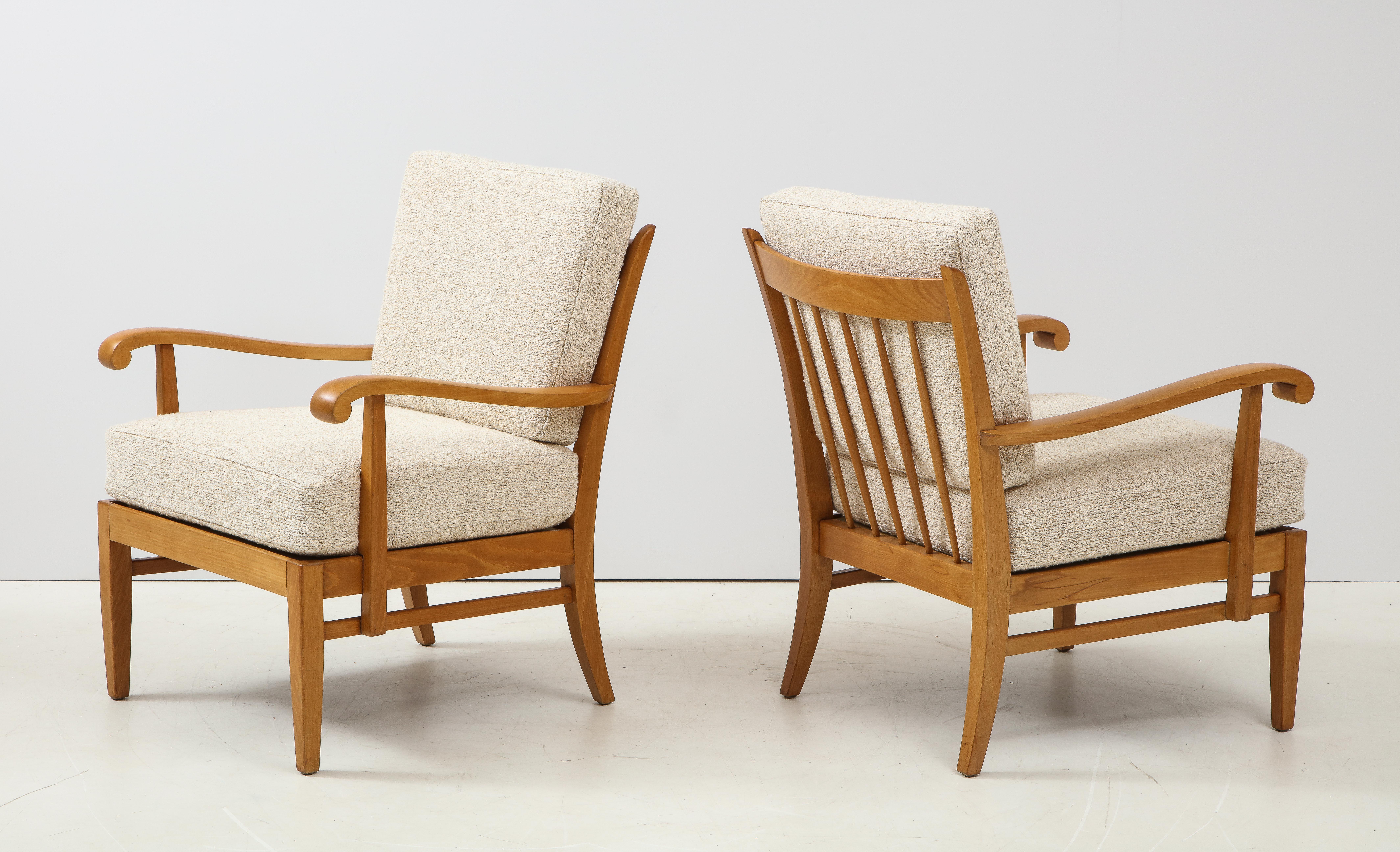 Pair of Maison Gouffé Armchairs, France, circa 1940, Labeled, Numbered 2