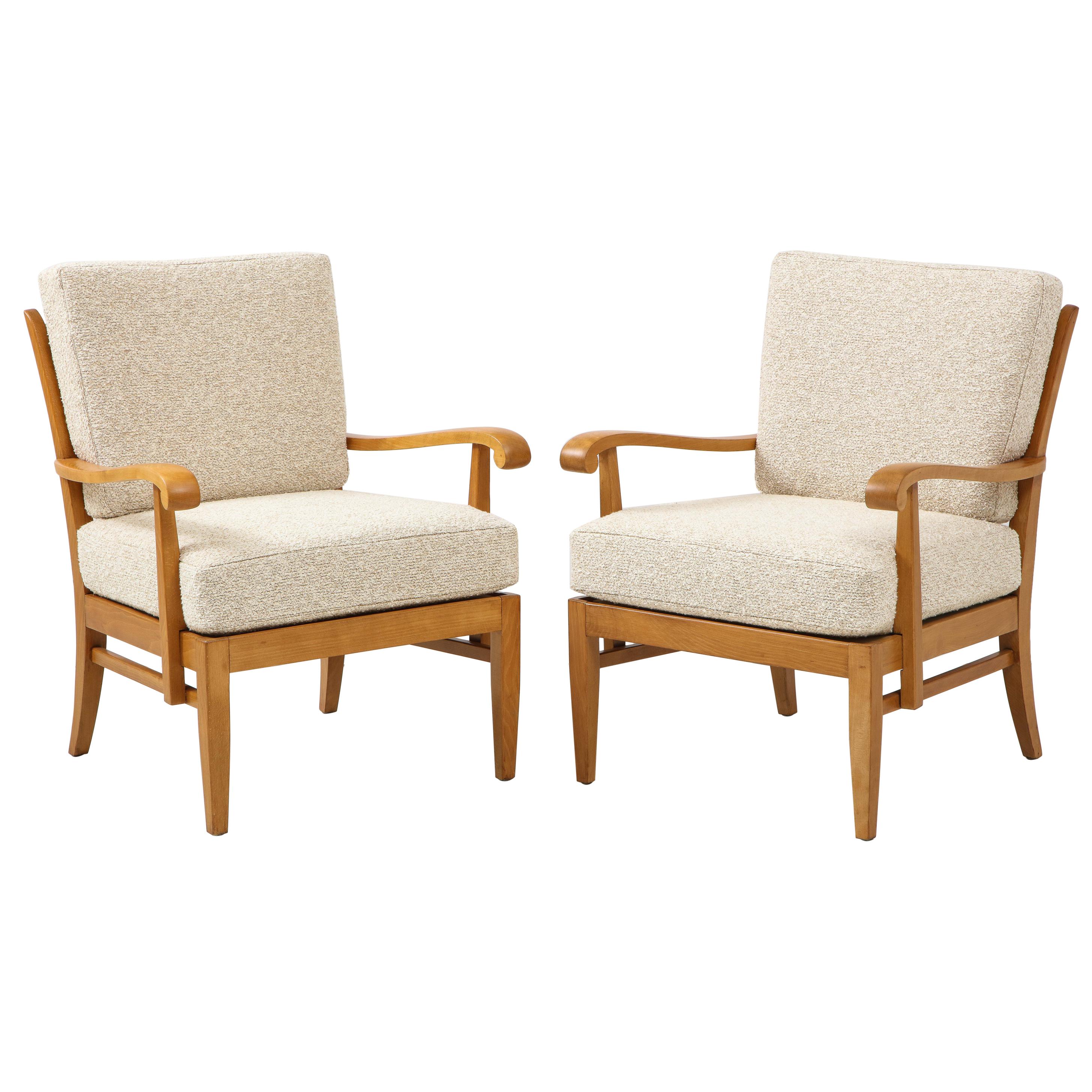 Pair of Maison Gouffé Armchairs, France, circa 1940, Labeled, Numbered
