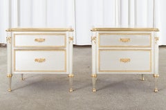 Pair of Maison Jansen Attributed Neoclassical Steel Marble Commode Chests