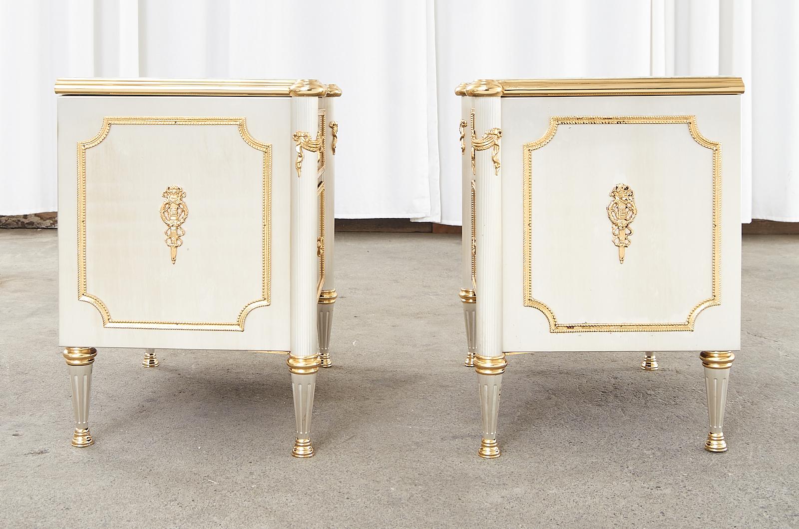 Hand-Crafted Pair of Maison Jansen Attributed Neoclassical Steel Marble Commode Chests