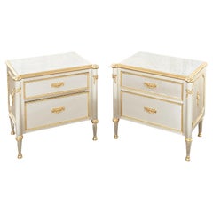 Pair of Maison Jansen Attributed Neoclassical Steel Marble Commode Chests