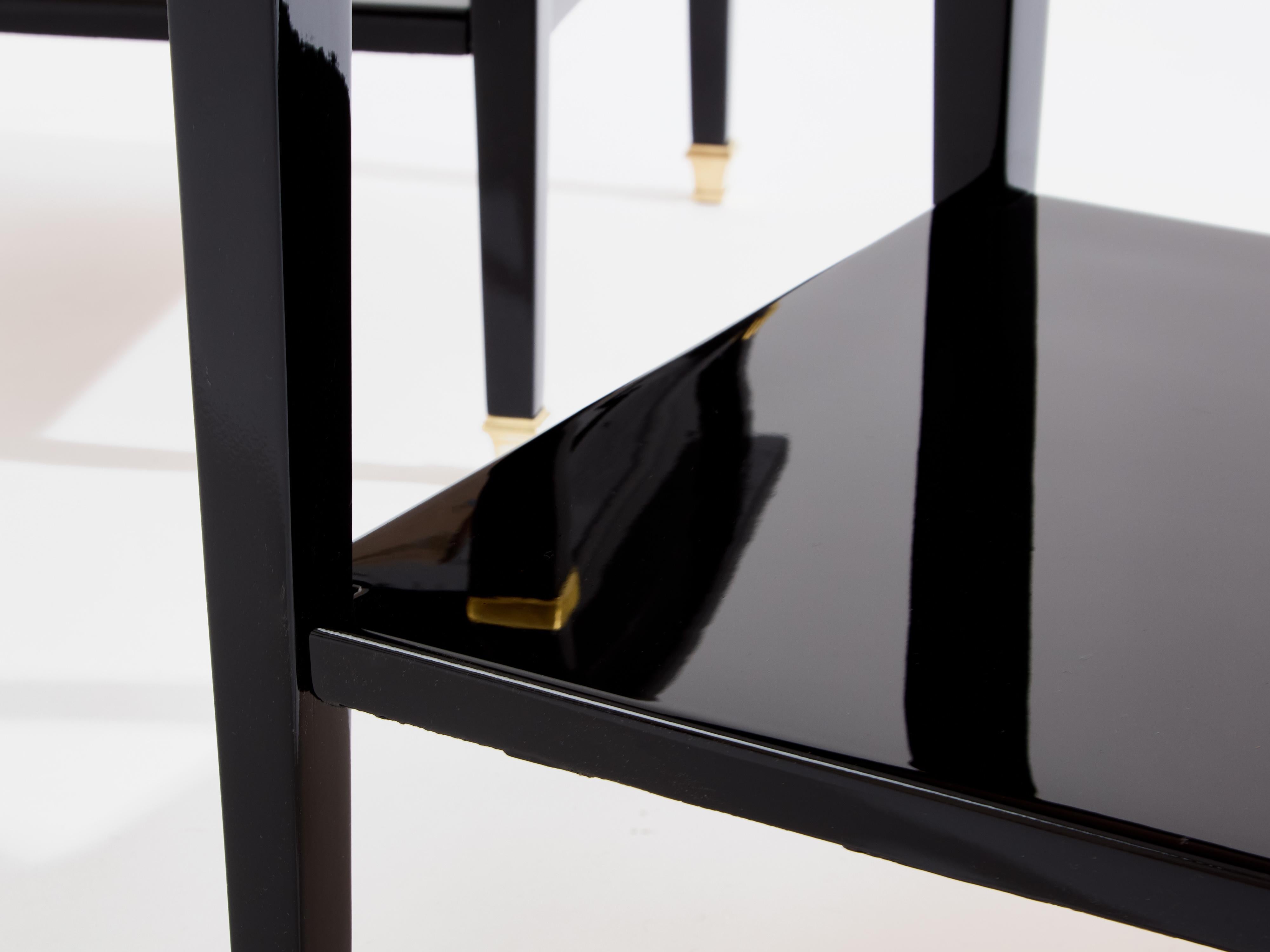 Pair of Maison Jansen black lacquer and brass nightstands 1960s 3