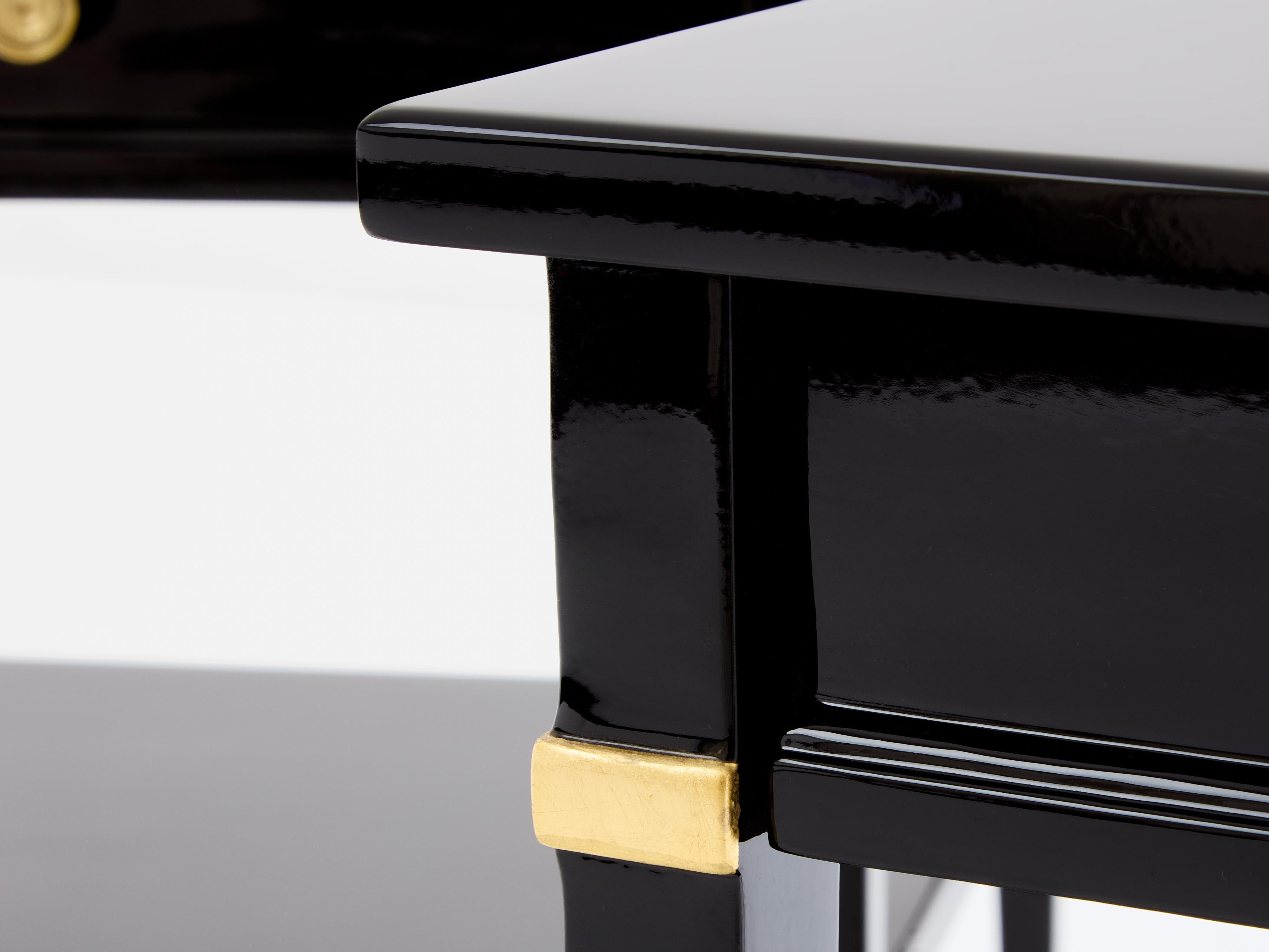 Brass Pair of Maison Jansen black lacquer and brass nightstands 1960s