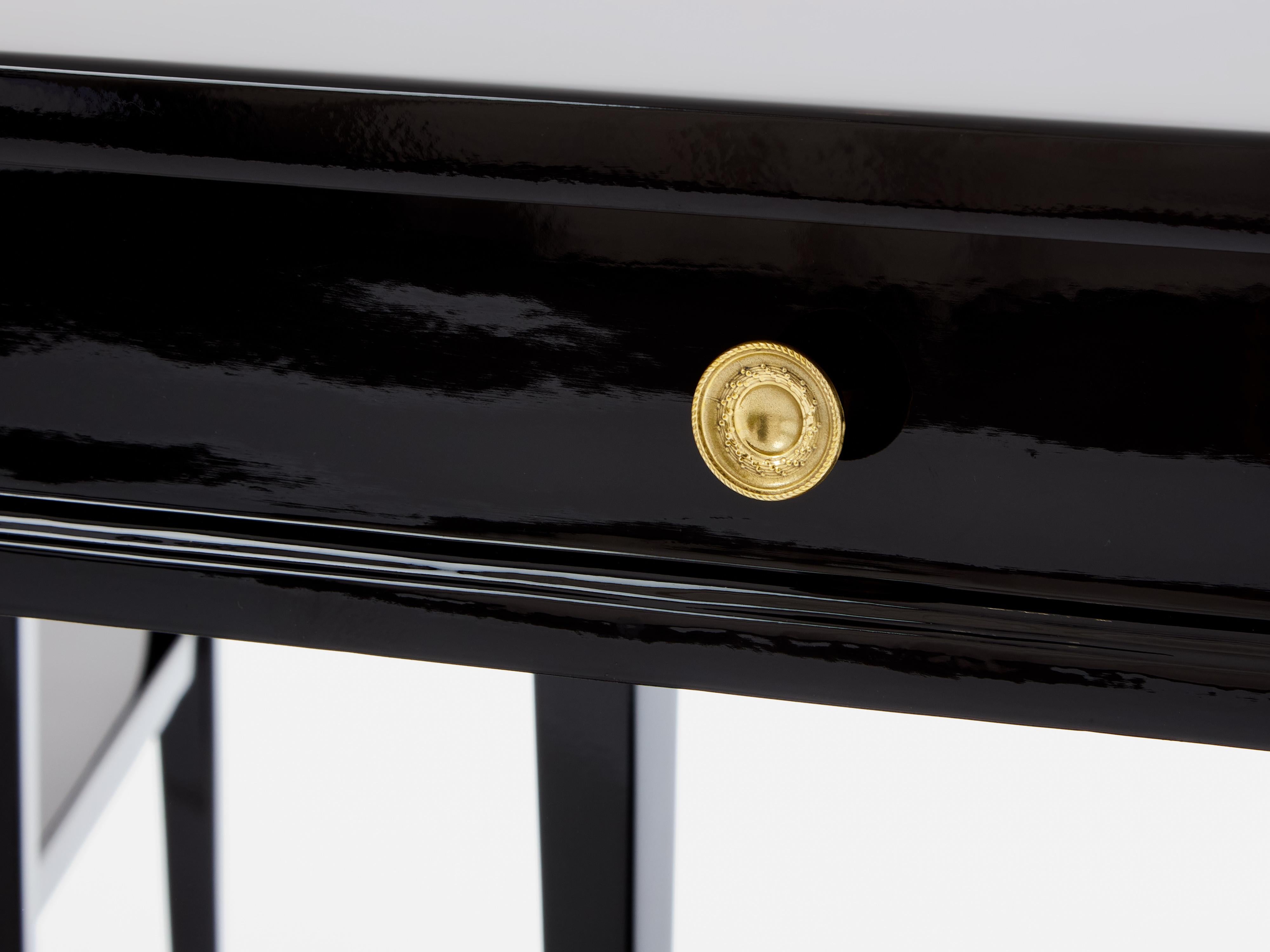 Pair of Maison Jansen black lacquer and brass nightstands 1960s 1
