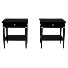 Pair of Maison Jansen black lacquer and brass nightstands 1960s
