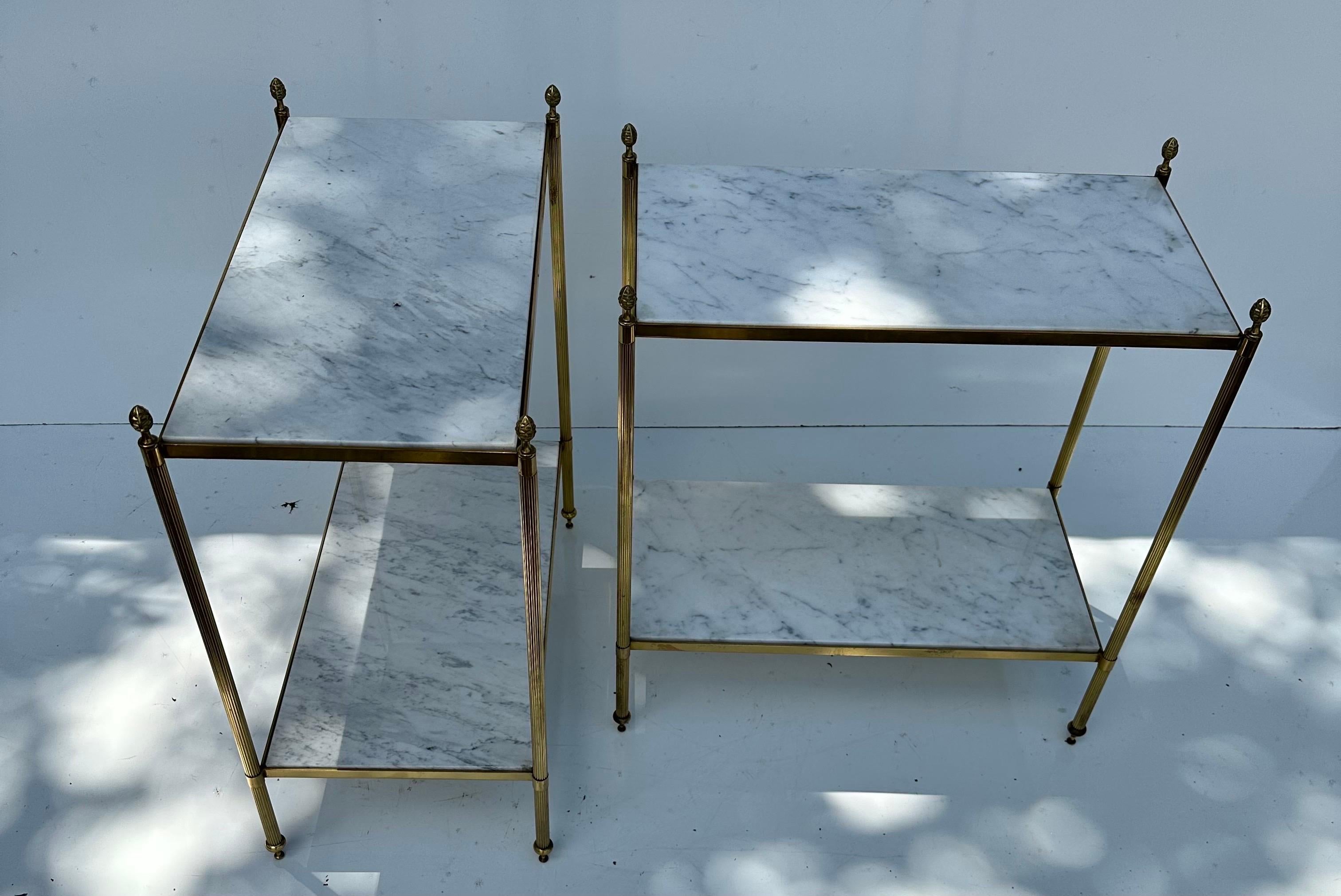 Pair of Maison Jansen Brass and Carrara Marble Side Table  For Sale 4