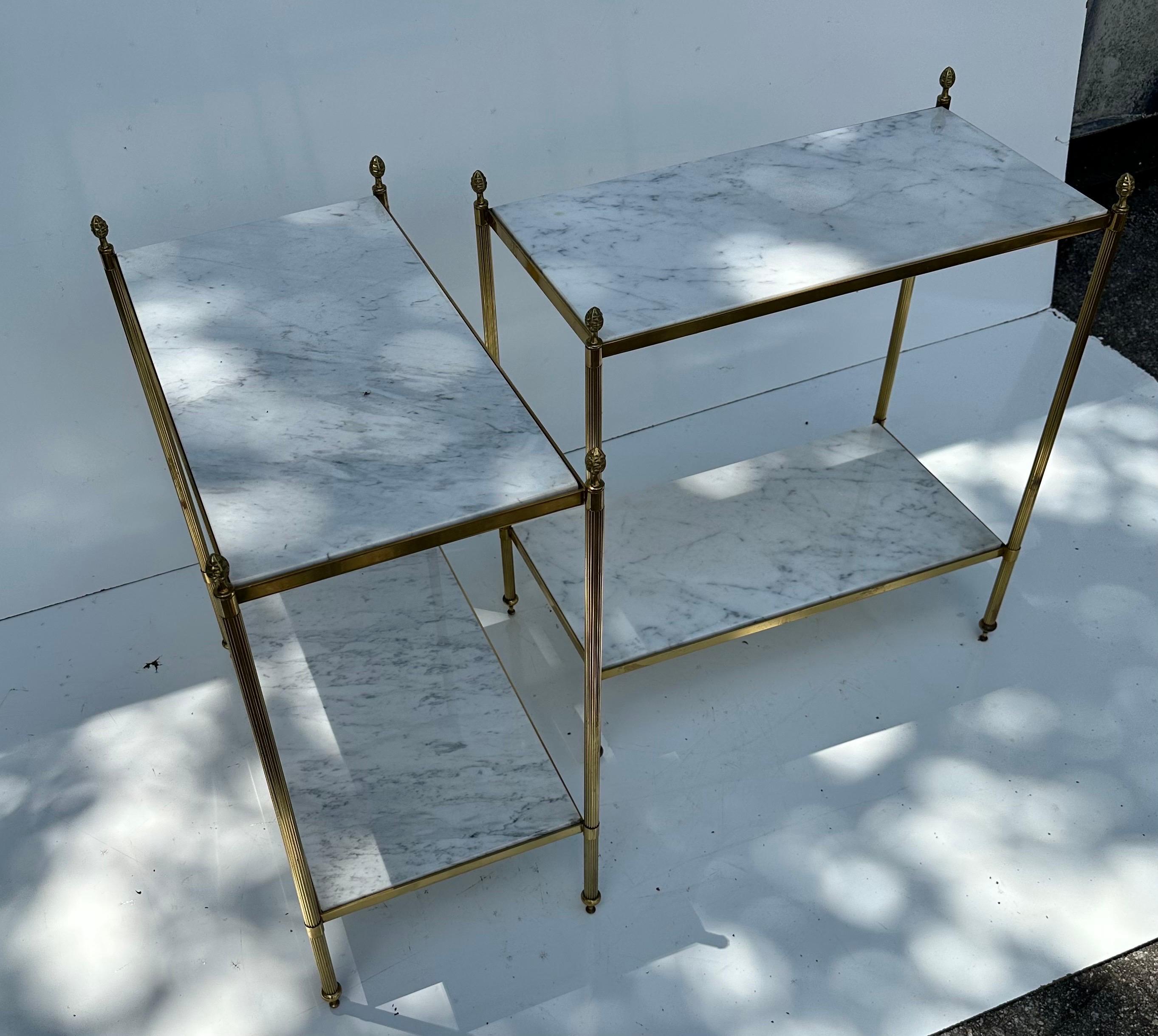 Pair of Maison Jansen Brass and Carrara Marble Side Table  For Sale 5