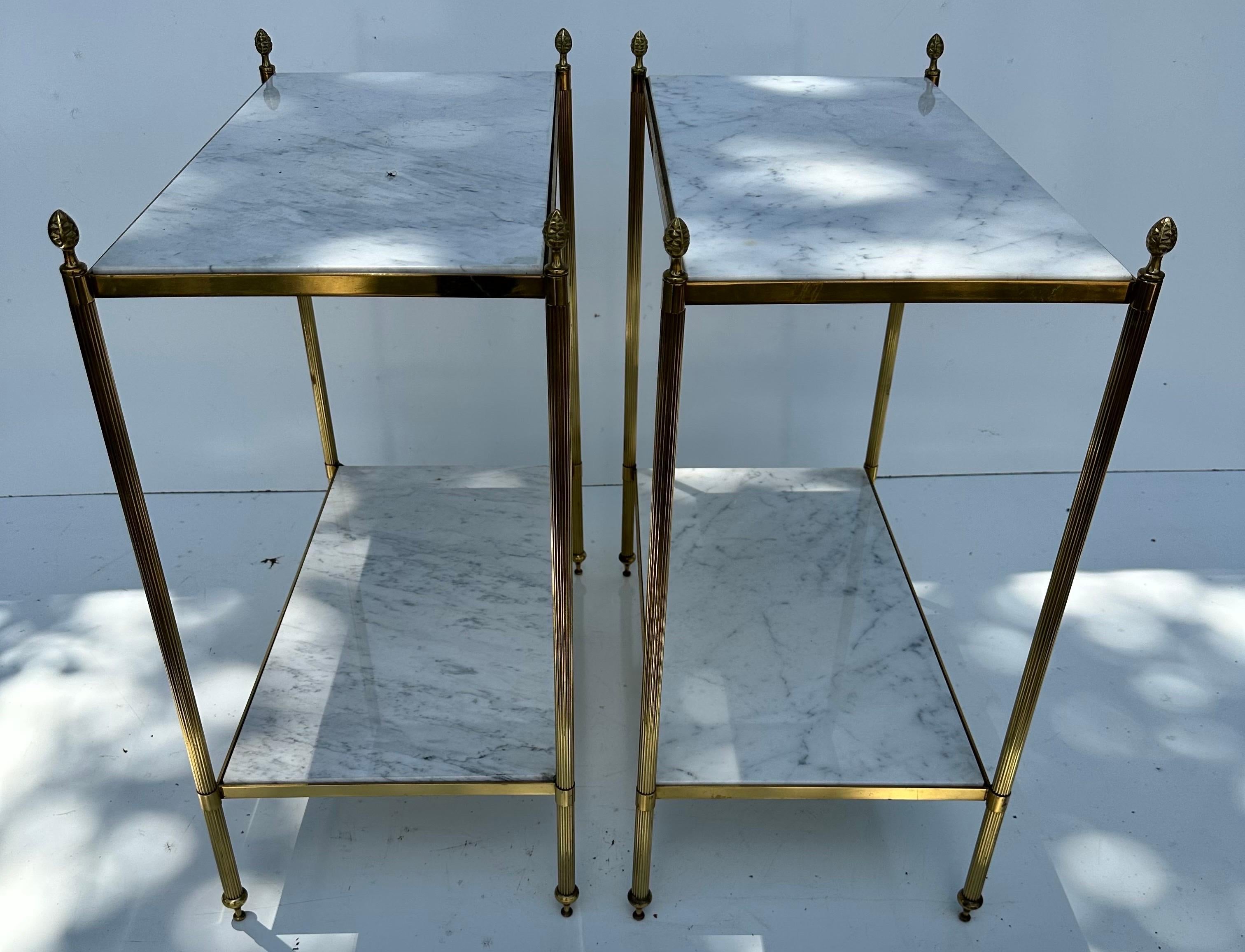 Pair of Maison Jansen Brass and Carrara Marble Side Table  For Sale 7