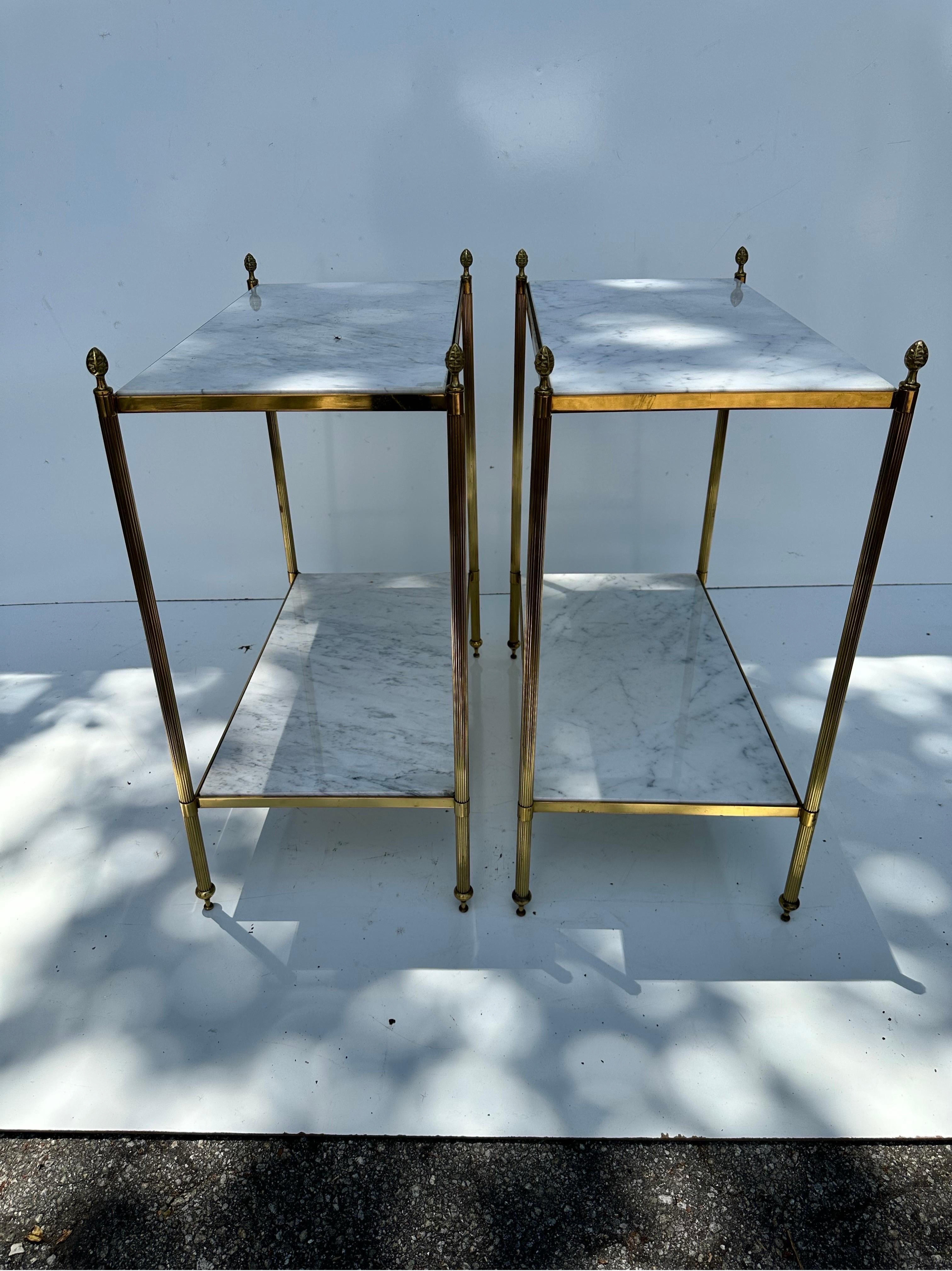 Pair of Maison Jansen Brass and Carrara Marble Side Table  For Sale 8