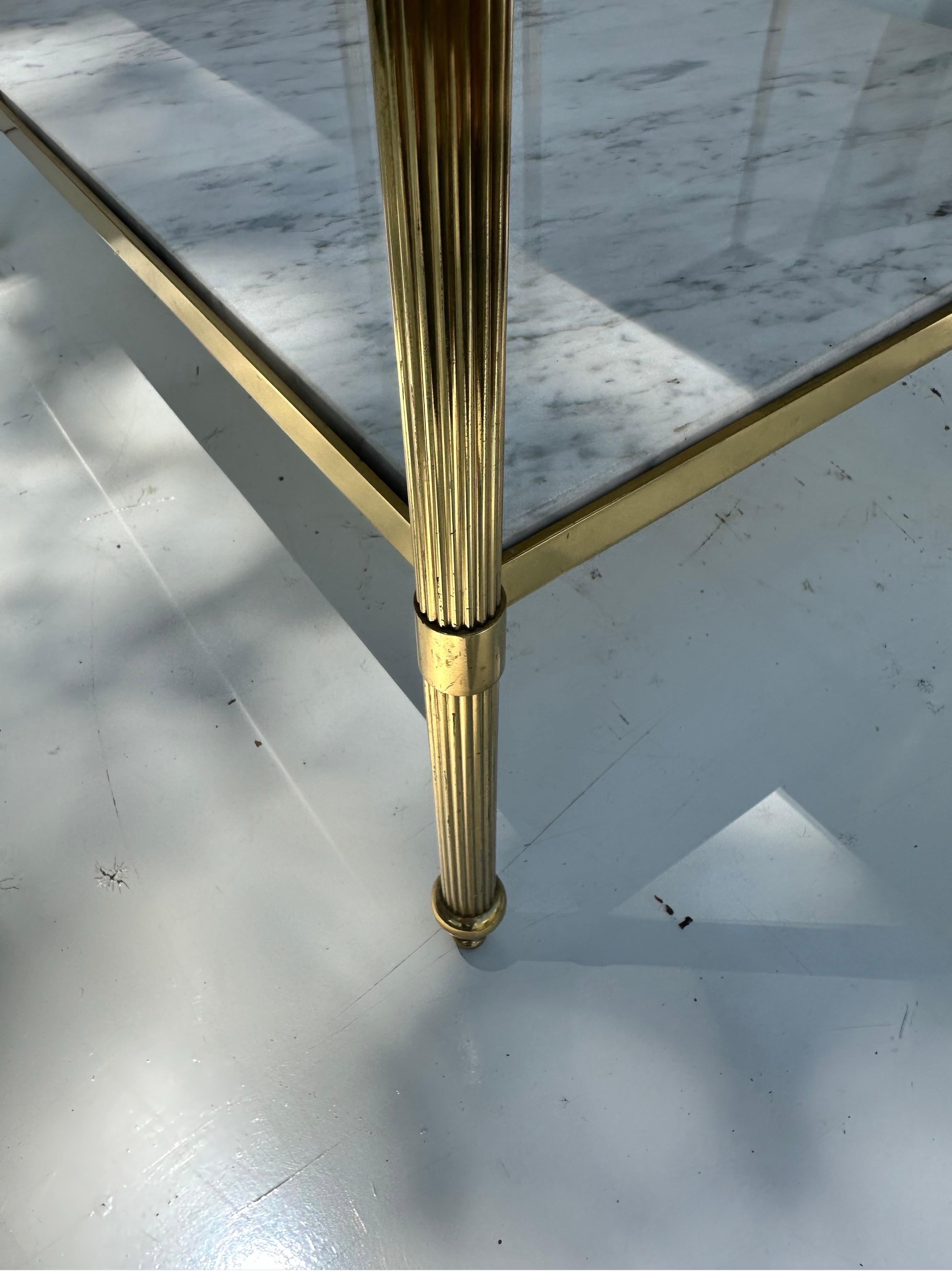 Mid-20th Century Pair of Maison Jansen Brass and Carrara Marble Side Table  For Sale