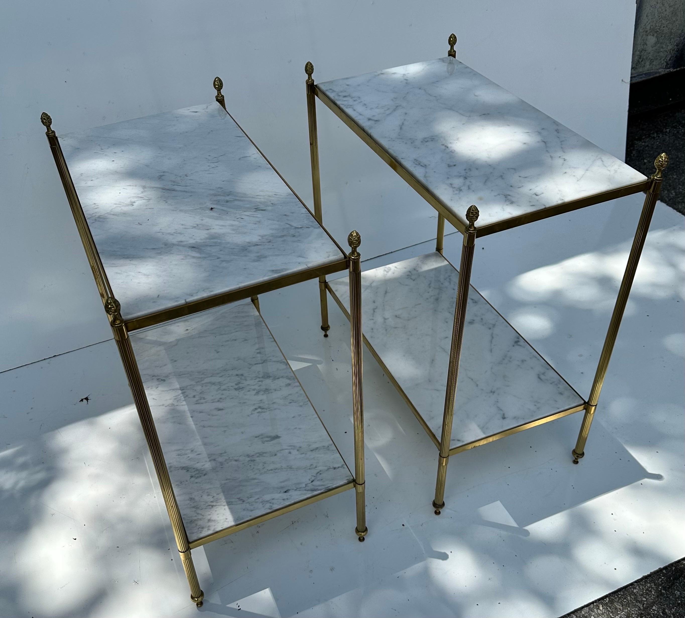 Pair of Maison Jansen Brass and Carrara Marble Side Table  For Sale 2