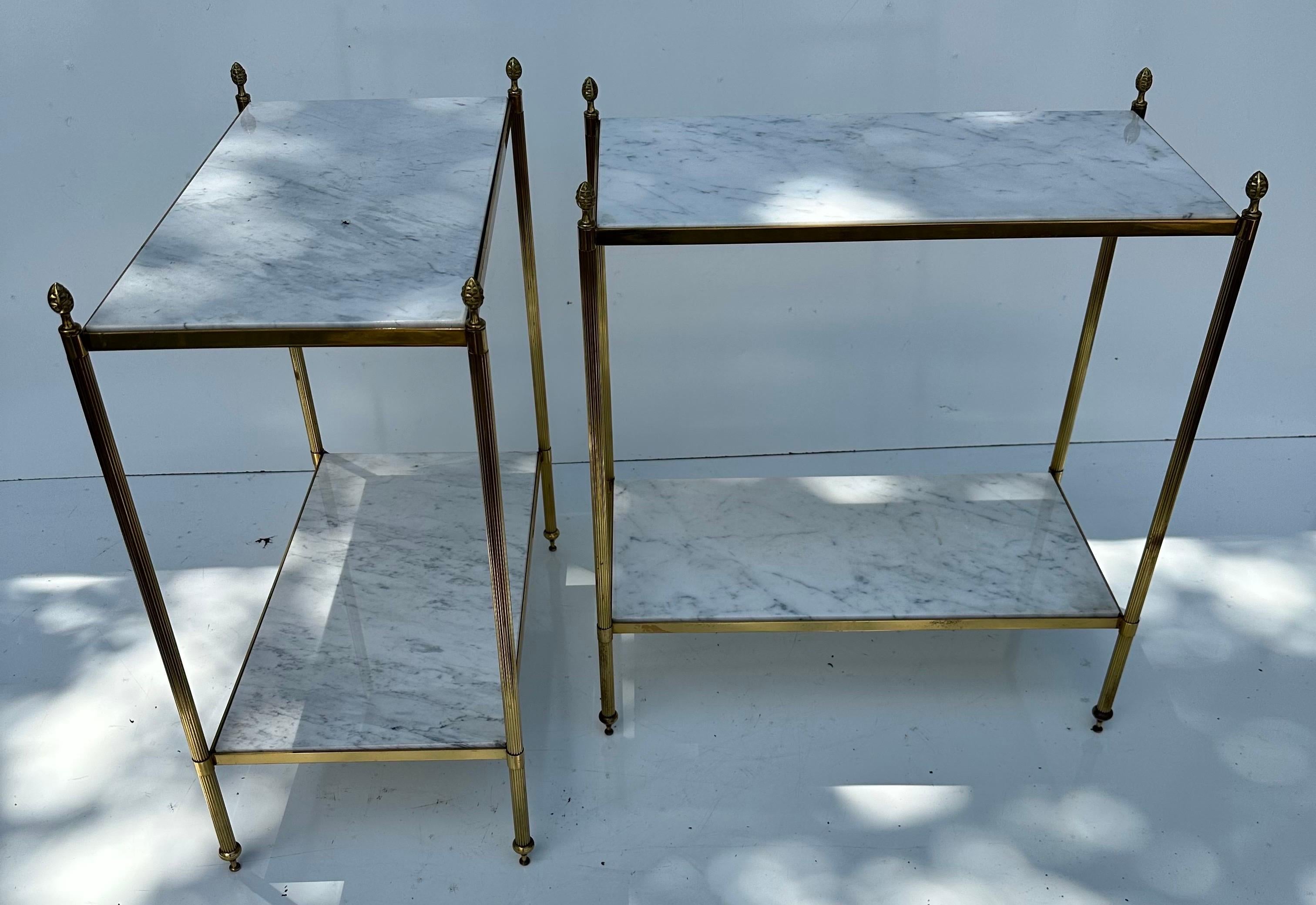 Pair of Maison Jansen Brass and Carrara Marble Side Table  For Sale 3