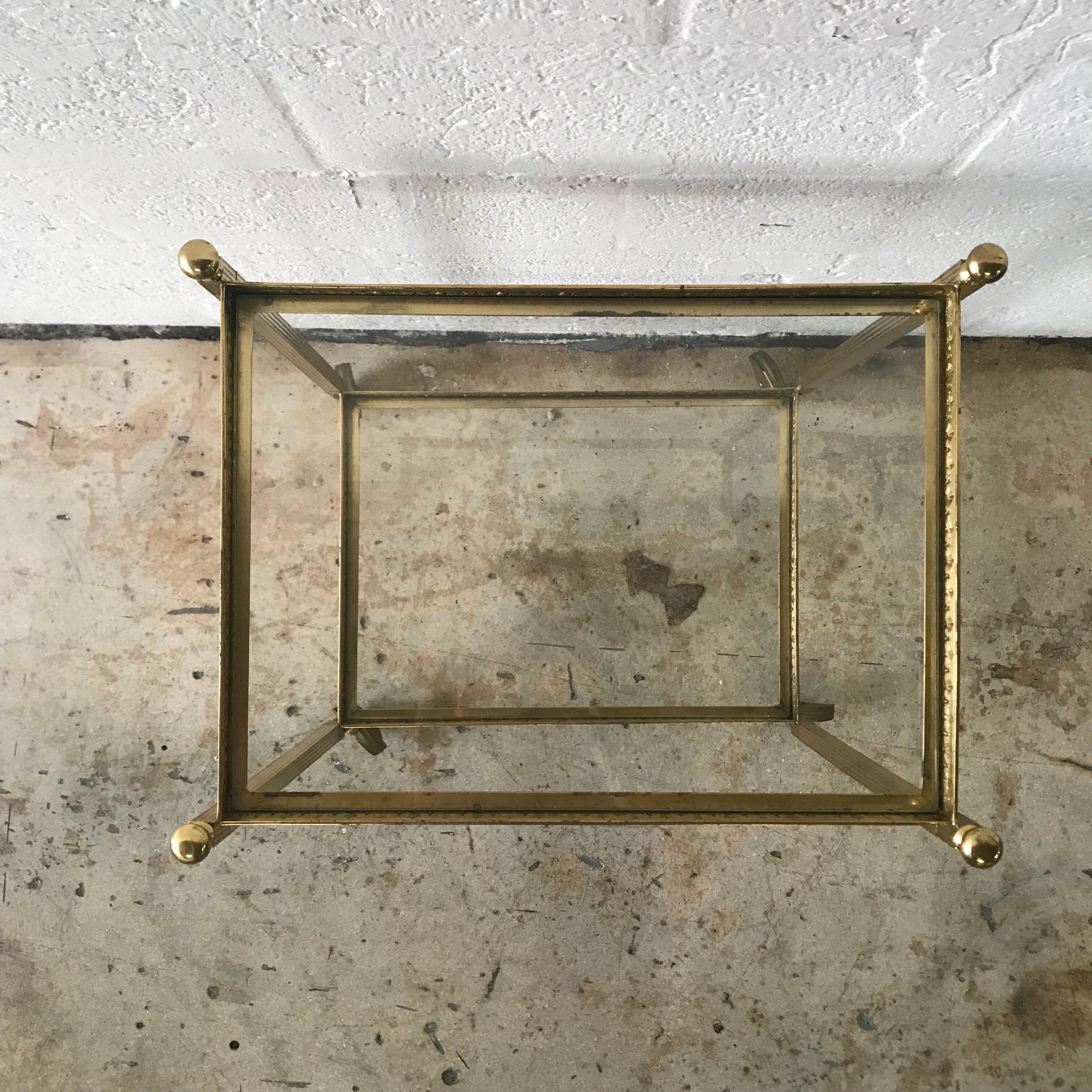 Pair of Maison Jansen Brass and Glass Two-Tier Rolling Occasional Tables or Cart (Messing)