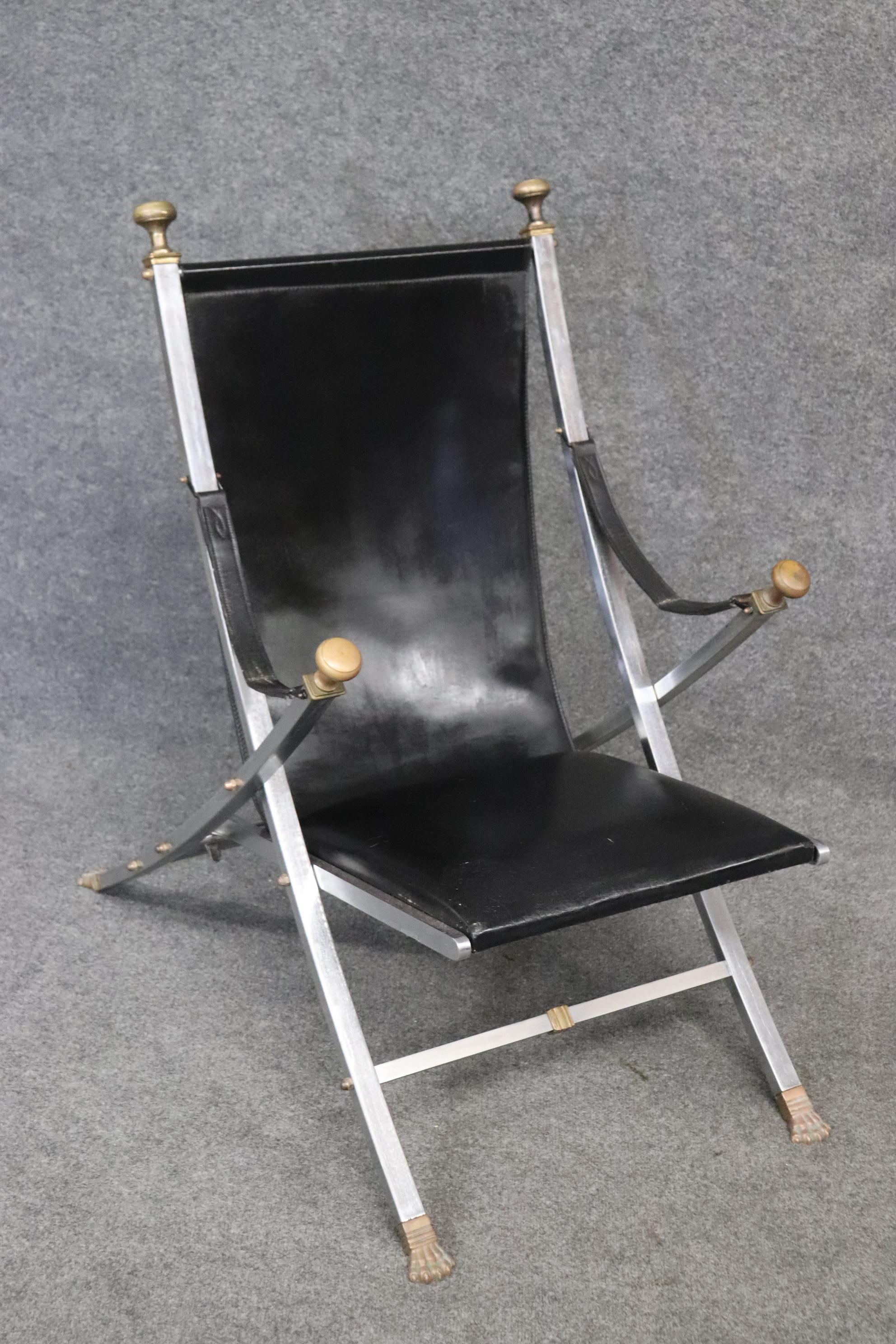 Paire de chaises de campagne de la Maison Jansen en laiton et acier avec pieds en forme de pattes  en vente 2