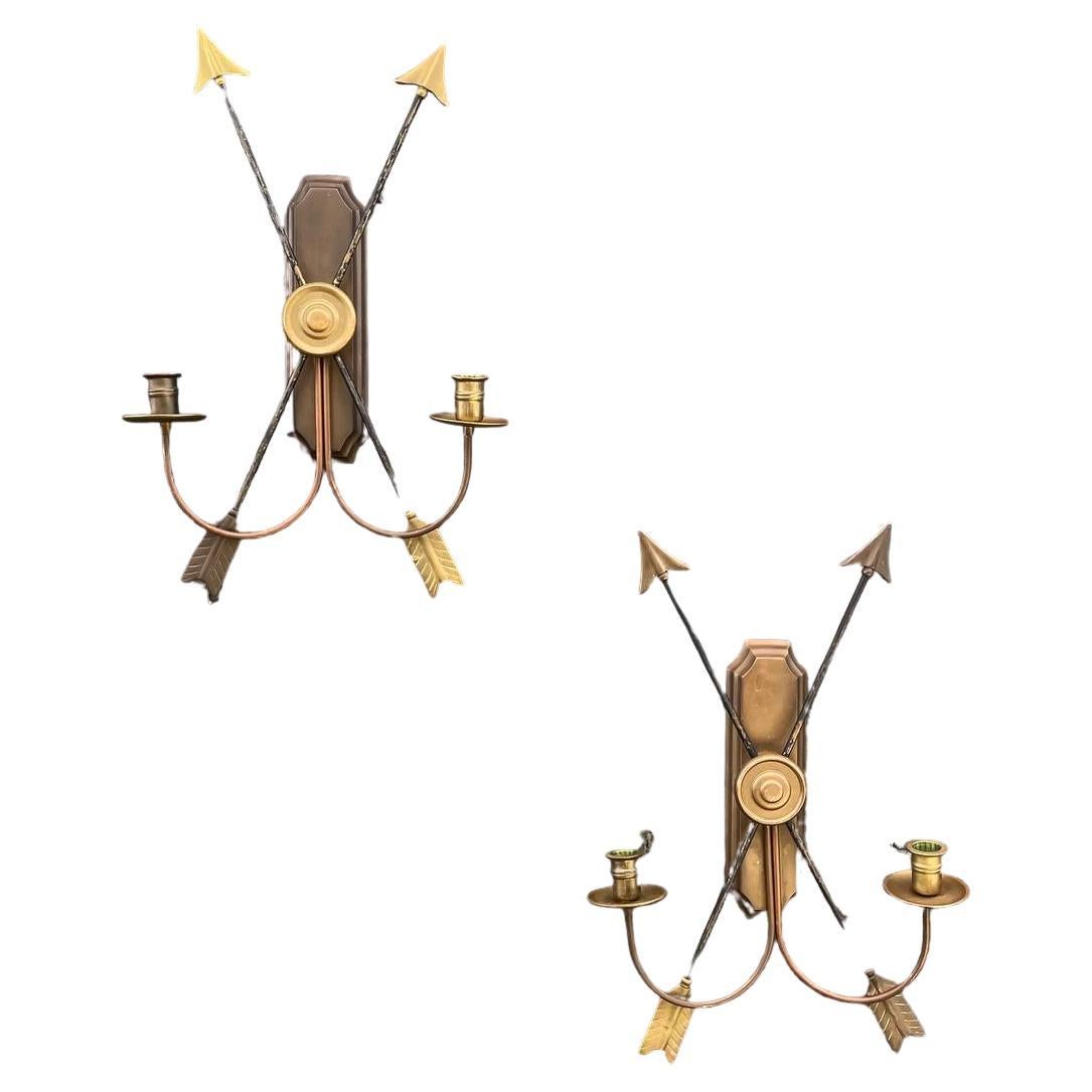 Pair of Maison Jansen Brass Arrow Sconces, France, circa 1970