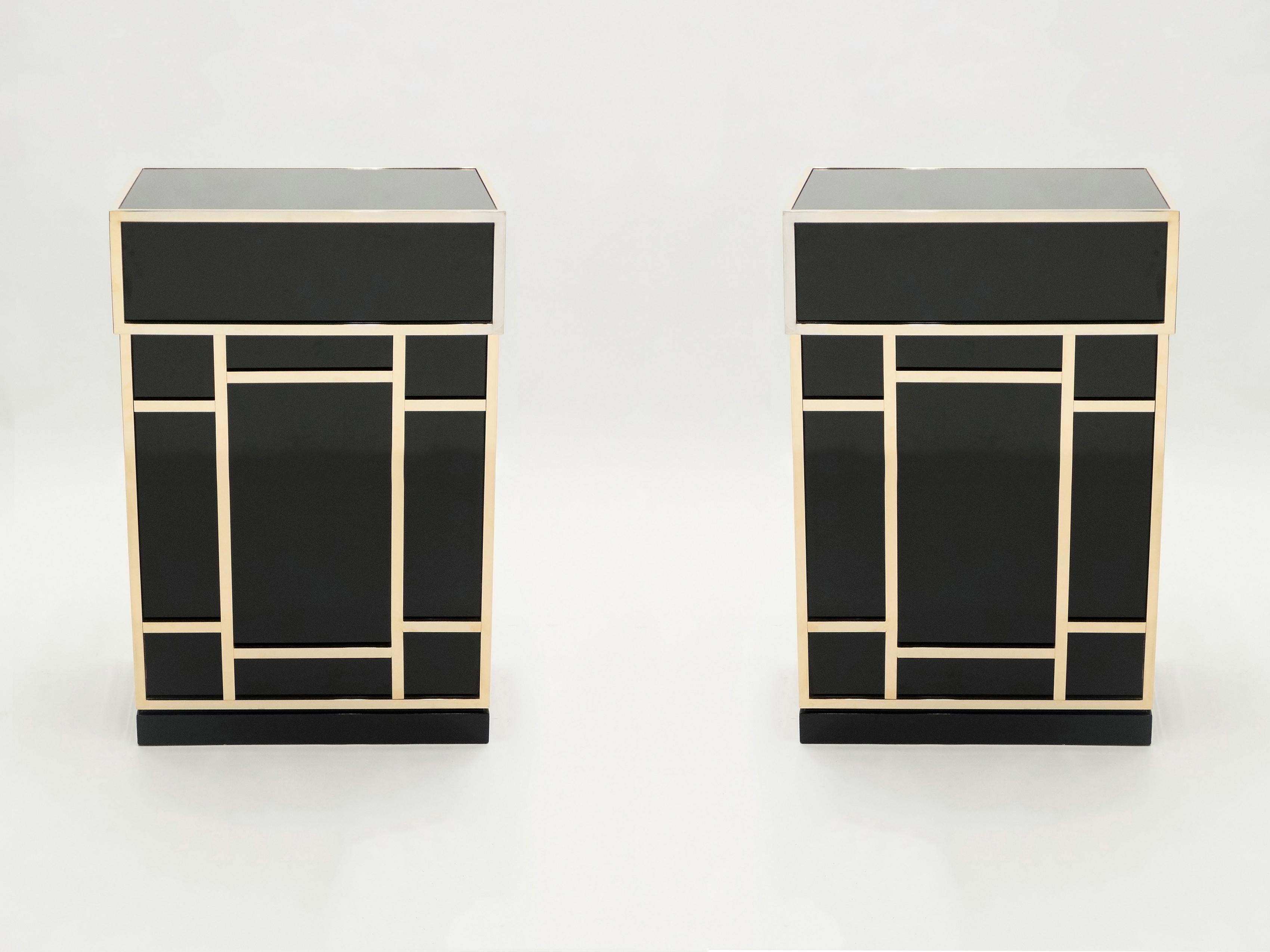 Pair of Maison Jansen Brass Black Lacquered Dry Bar Elements, 1970s For Sale 6