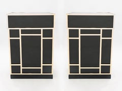 Pair of Maison Jansen Brass Black Lacquered Dry Bar Elements, 1970s