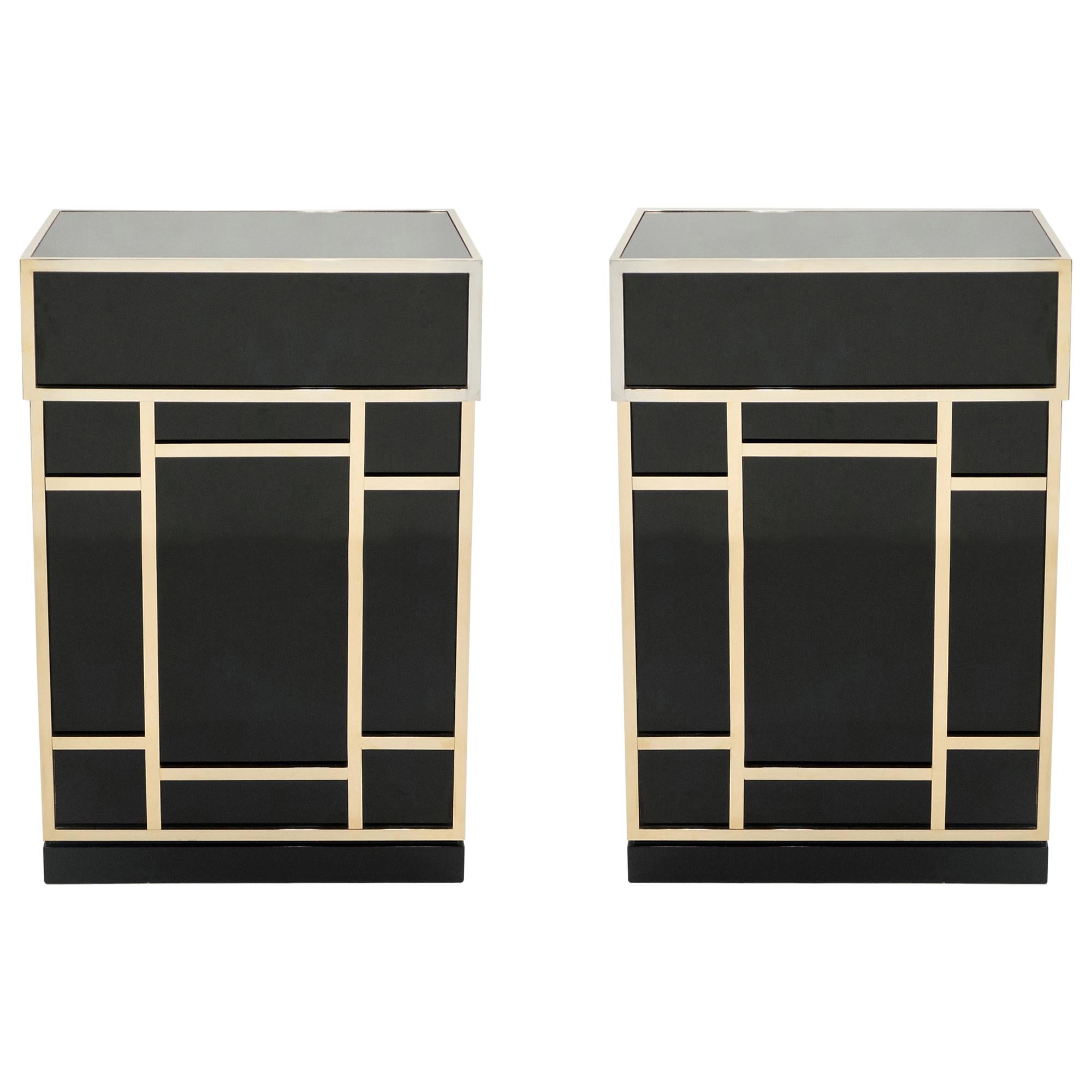 Paire d'éléments de bar sec en laiton laqué noir de la Maison Jansen, années 1970